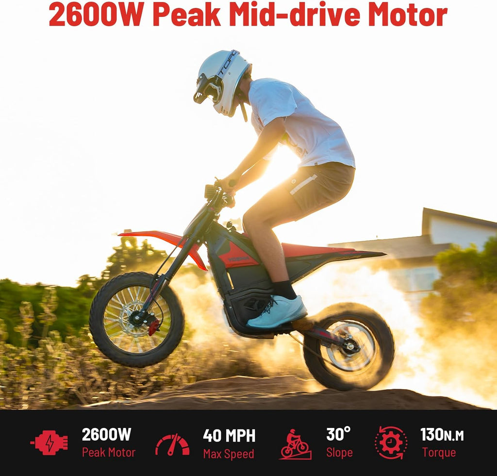 Yozma IN10 Electric Dirt Bike, 2600W 64.4km/h Electric Motorcycle with 48V/23AH Battery Ebike, Full Hydraulic Brakes and Suspensions Mountain Off-Road E Dirt Bike
