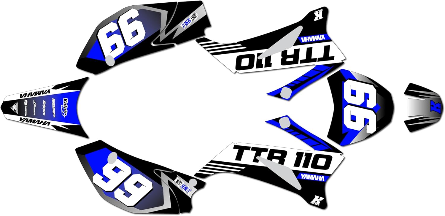 Graphics Kit for Yamaha TTR110 (2008-2023) Turbo Series Blue Yellow Holographic 16 Mil-Dirt Pit Bike Motorcycle Stickers,Dirtbike Racing Decal no Plastics