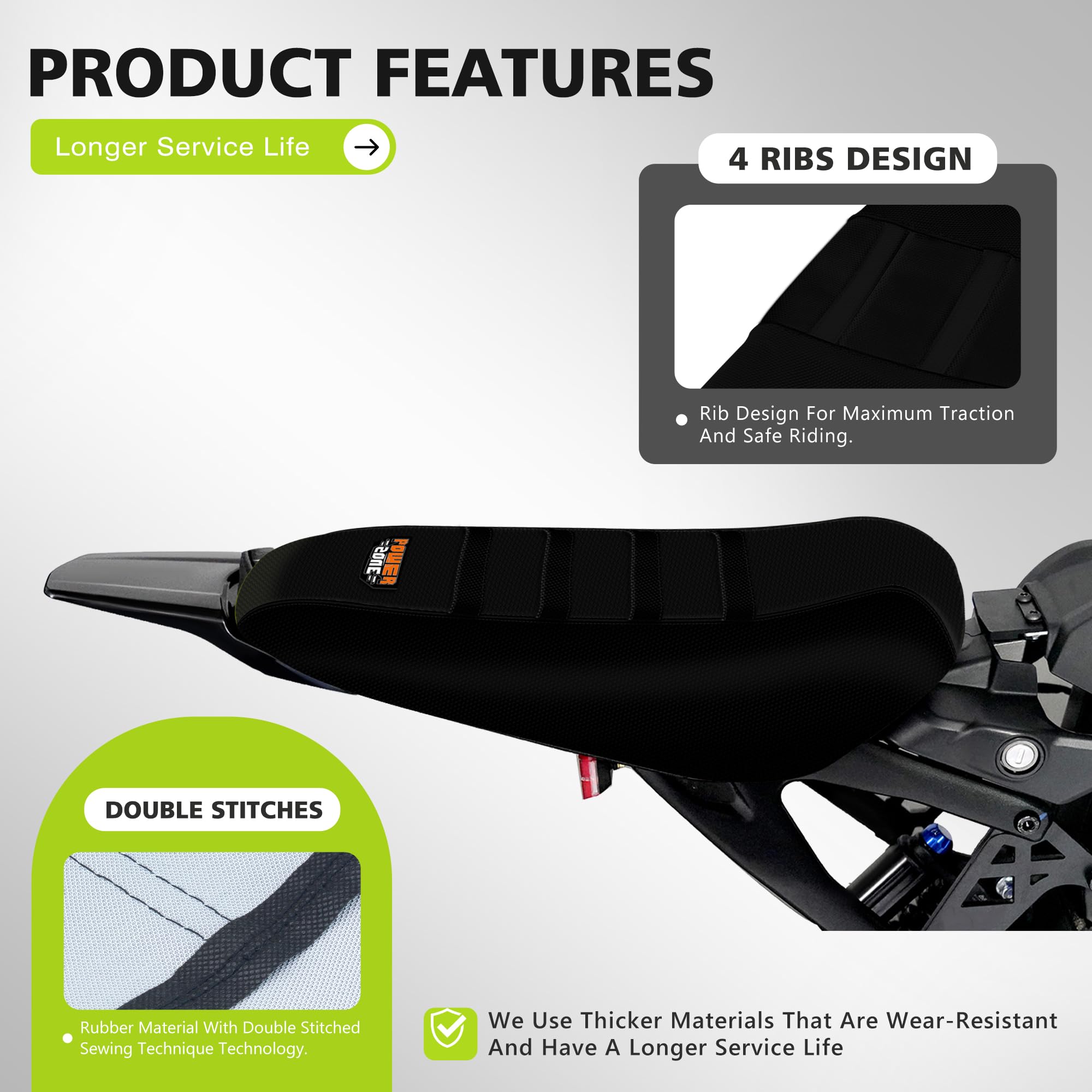 Gripper Dirt Bike Seat Cover for Sur Ron Light Bee X/S, Motorcycle Electric Bike Seat Covers (Black-White)