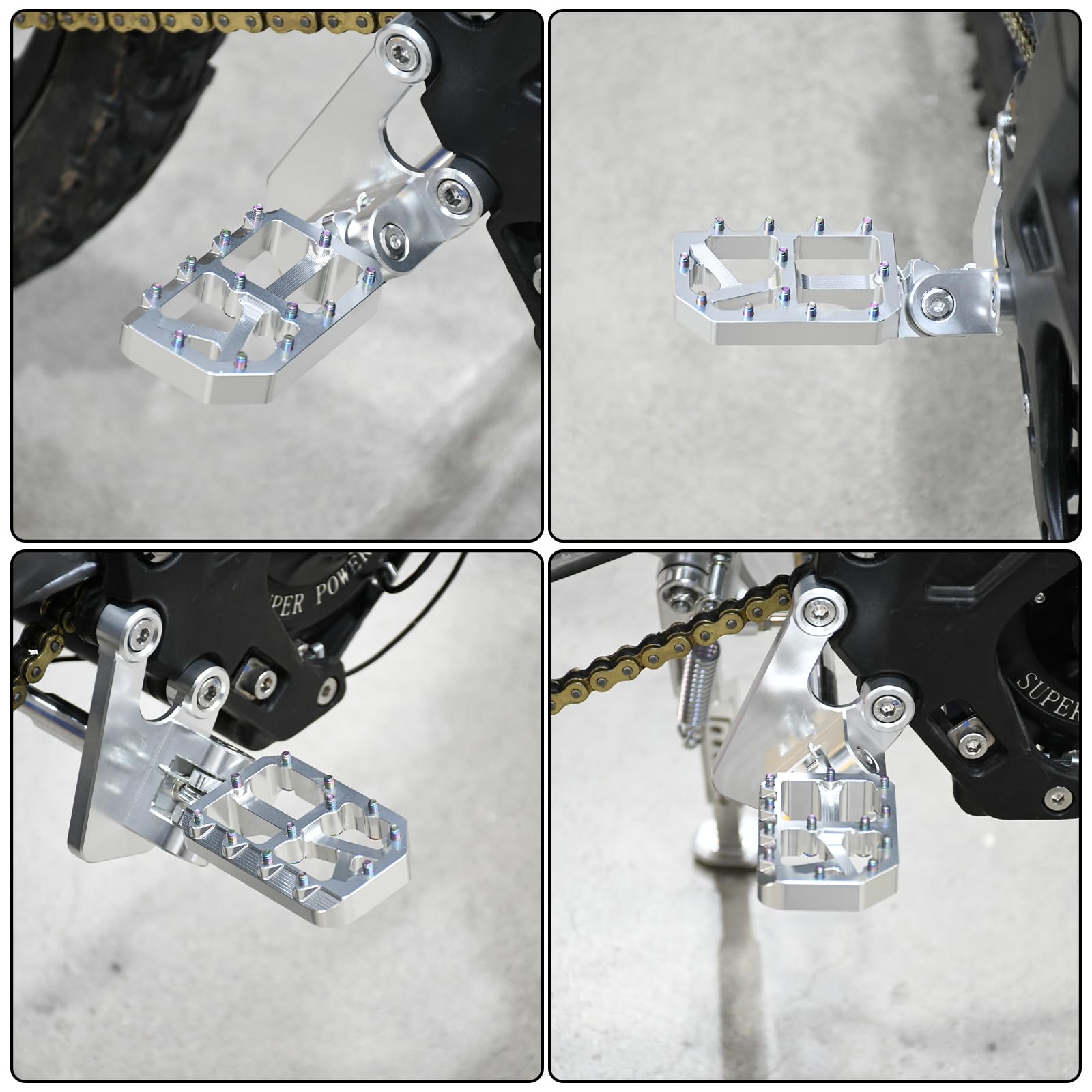Dirt Bike Foot Pegs for Ebike Surron Light Bee X S, Color Prickly Peg,Motorcycle Aluminum Alloy Pedal for Segway X160 X260/Talaria X3 X4/E Ride PRO SS,Black Body with Dazzling Spikes