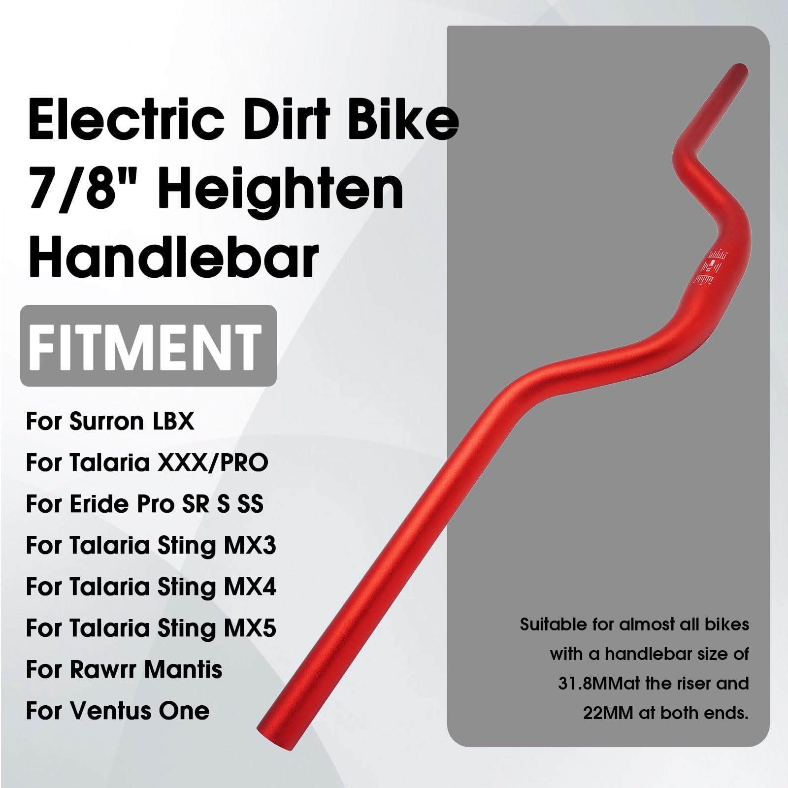 Motorcycle Heighten Handlebar 7/8" 22mm Handle Bar 4MM Thickness CNC for Surron Sur Ron LBX Talaria Sting MX3/R MX4 Talaria XXX E-Ride Pro SR S SS 2.0 3.0 Ventus One Rawrr Mantis Blue