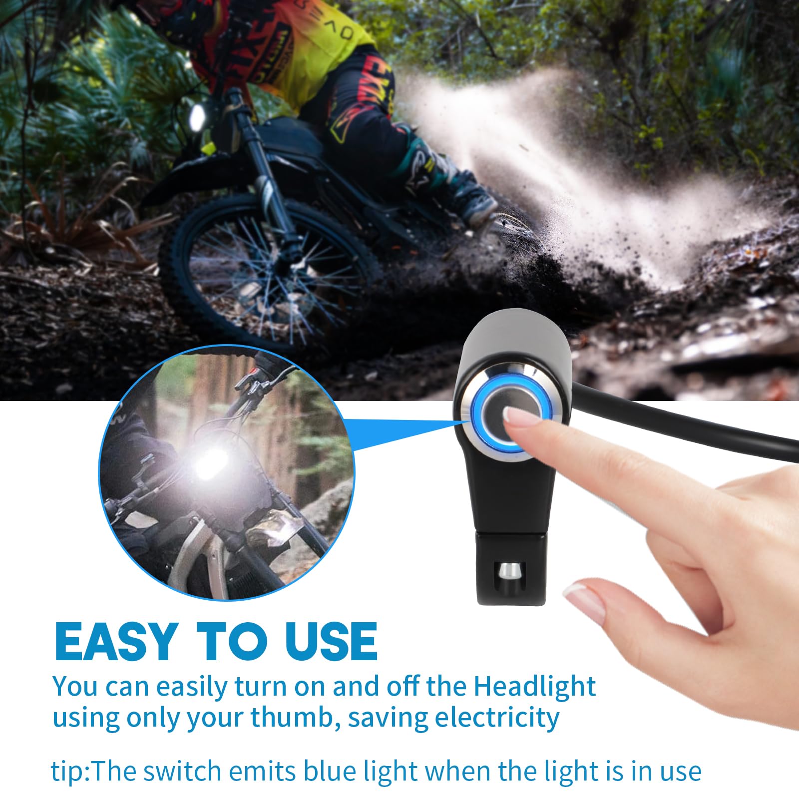 Headlight Kill Switch kits for Talaria Sting R MX4 Plug and Play Help Save Battery with Blue led Halo and Plugs Headlight On/Off Switch