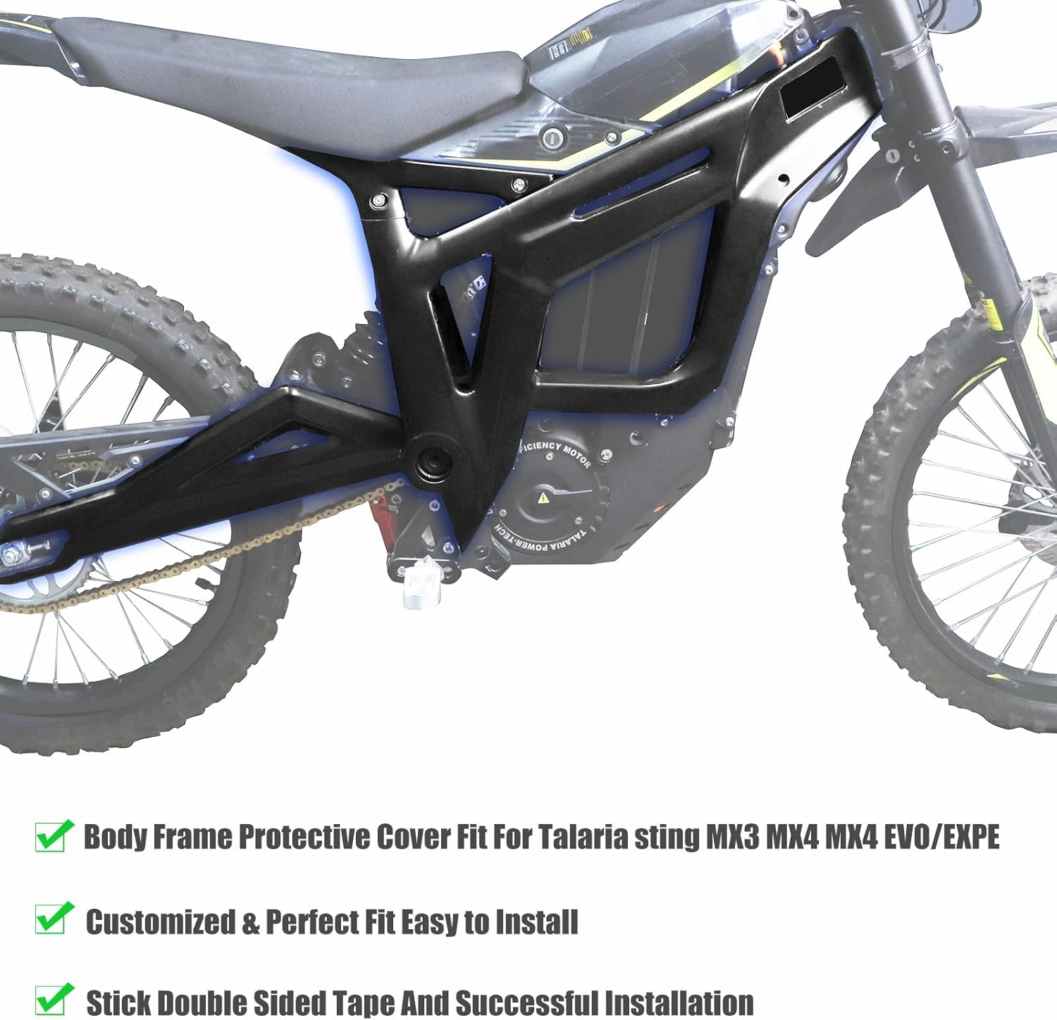 Body Frame Protective Cover for Talaria Sting MX3 MX4 MX4 MX5 EVO/EXPE Protective Case,Body Frame Protector Guard Sticker, E-Bike Accessoires for Talaria(Shiny Black)
