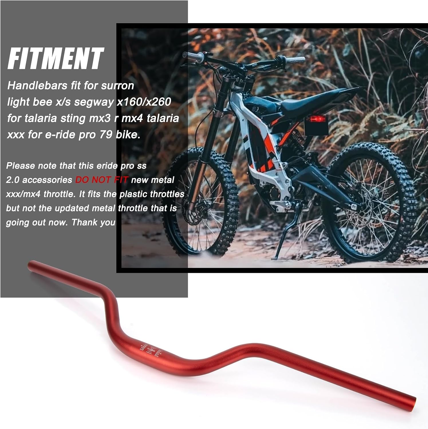 Motorcycle Handle Bars, PSLER Heighten Handlebars 7/8 22mm Handlebars 31.8mm Riser Handlebar for Sur Ron Light Bee X/S Segway X160/X260 Talaria Sting MX3 R MX4 Talaria XXX E-Ride Pro 79Bike (Black)