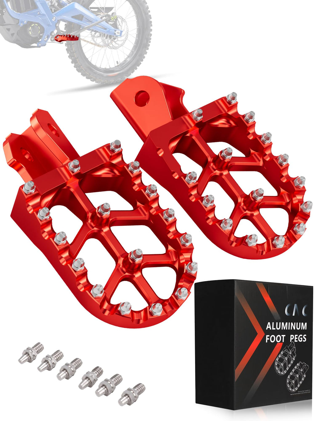 JFG RACING Dirt Bike Foot Pegs,7075 Aluminum CNC Pedals Rests for Surron Light Bee X and S/E Ride Pro SS/CRF150F CRF230F 03-19/CRF250F 19-24/XR150L 15-24/KDX200 83-94-Red