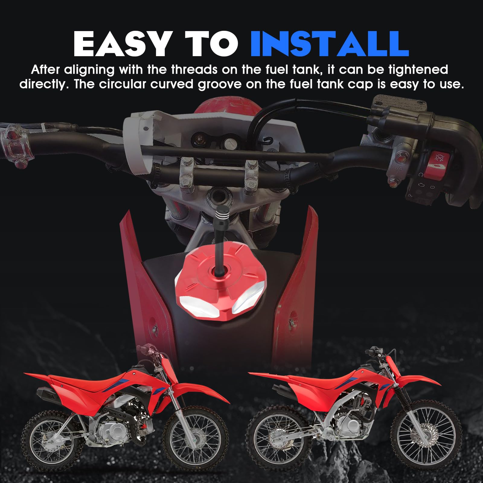 Dirt Bike Gas Fuel Tank Cap Cover with Vent Hose CNC for CRF 110 125F CRF110 CRF125F CRF125FB Big Wheel 2019-2024 Red