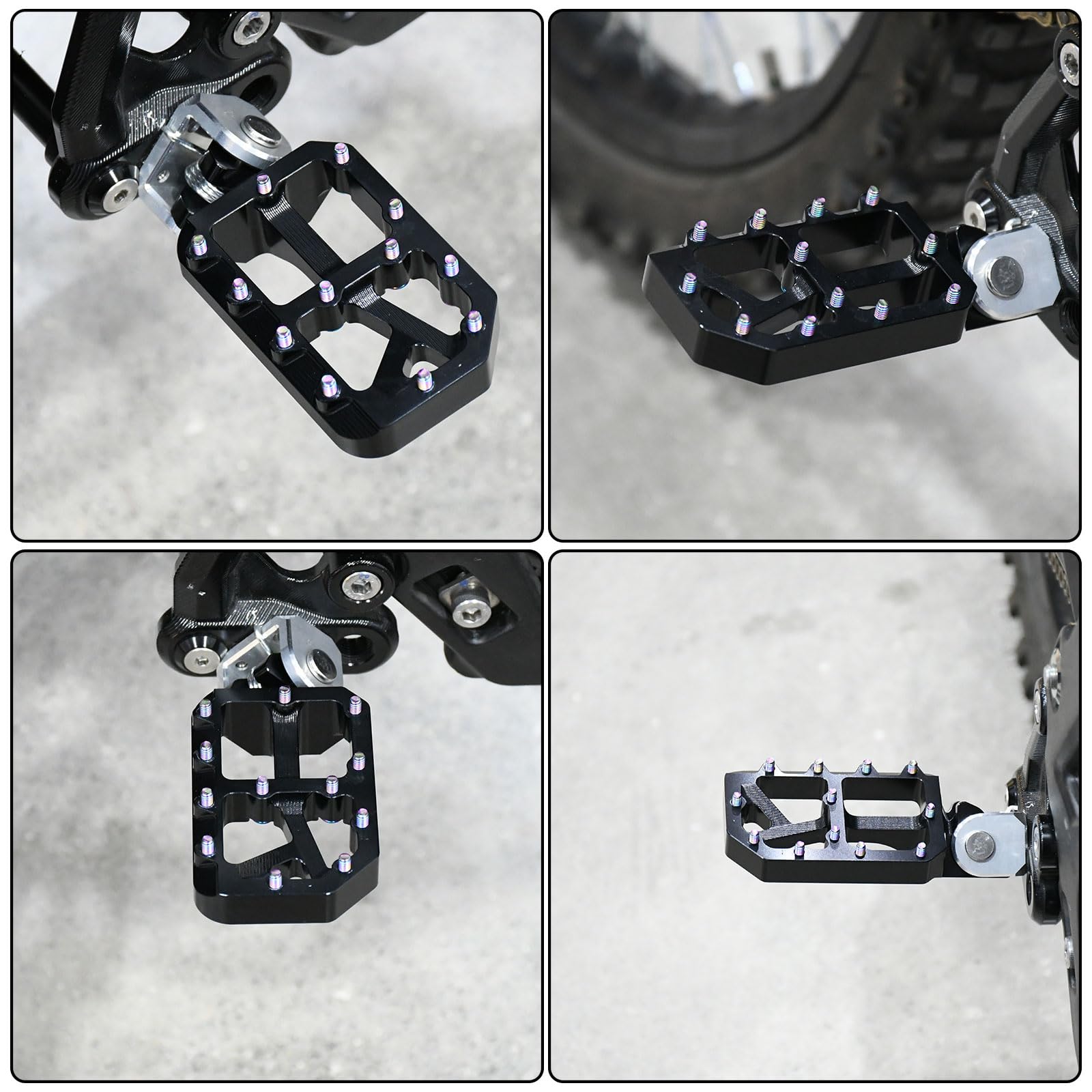 Dirt Bike Foot Pegs for Ebike Surron Light Bee X S, Color Prickly Peg,Motorcycle Aluminum Alloy Pedal for Segway X160 X260/Talaria X3 X4/E Ride PRO SS,Black Body with Dazzling Spikes