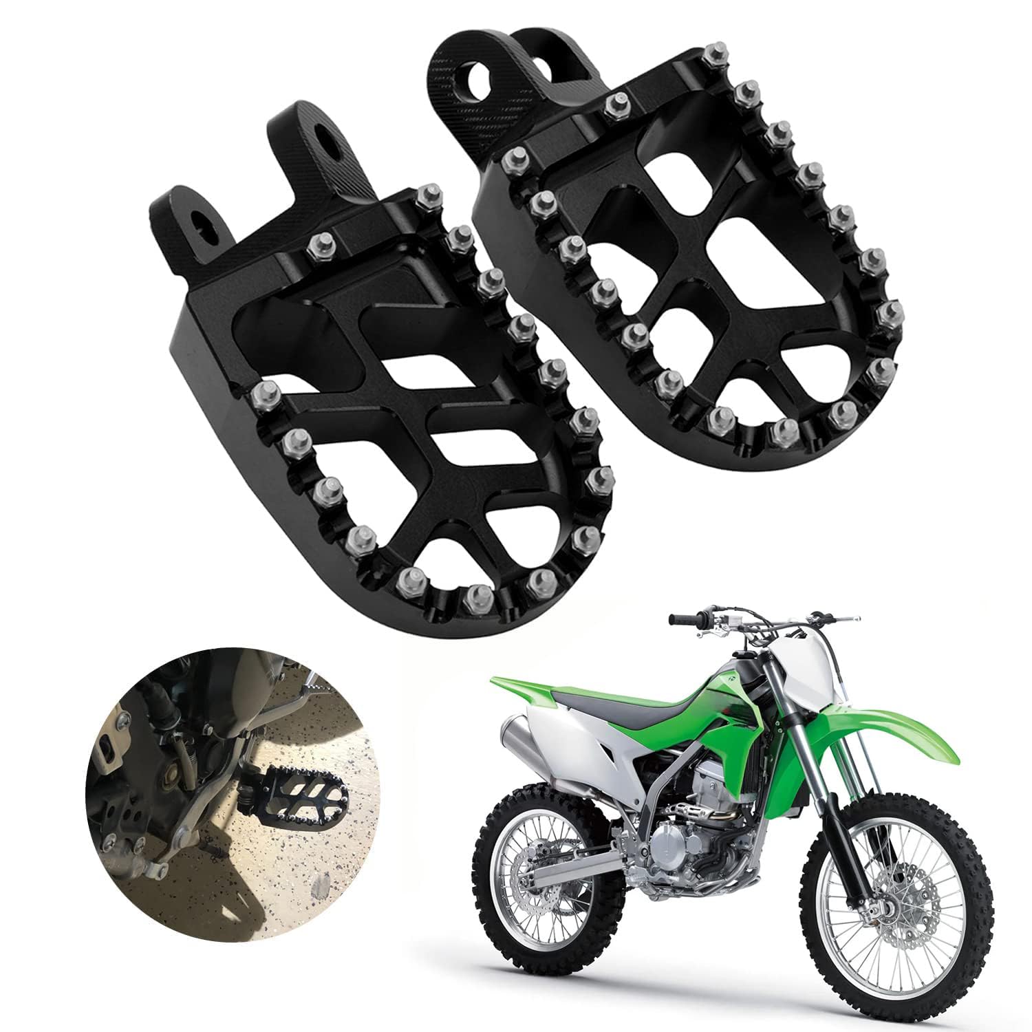 AnXin Dirt Bike Foot Pegs Motorcycle Footpegs Foot Pedals Rests CNC for KLX 110 KLX110 2002-2023 KLX110L 2010-2023 KX60 1998-2003 Pit Bike Black
