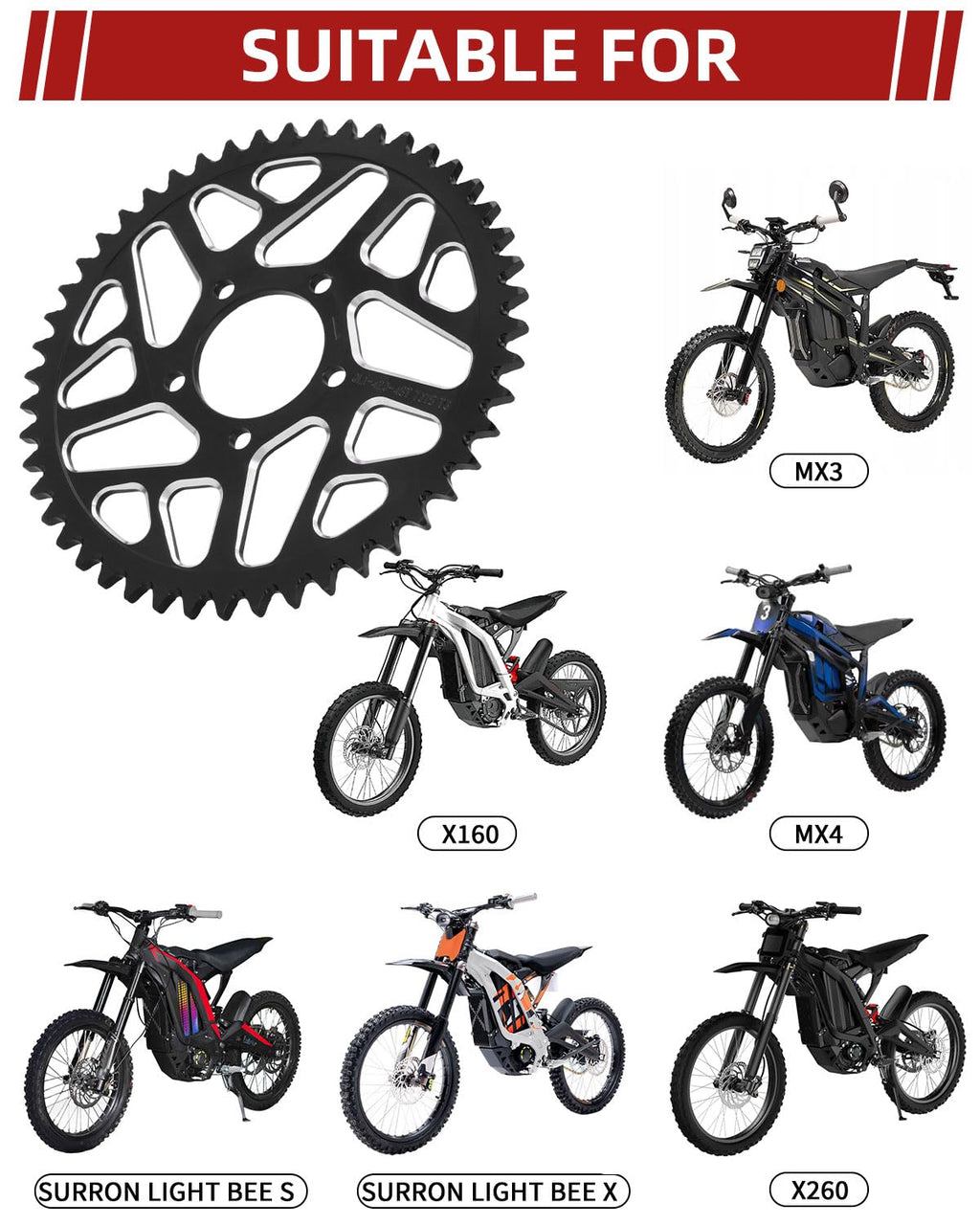 Sprocket for Surron,60T Chain Sprocket for Dirt Bike Sur Ron Light Bee S/Light Bee X/X160/X260/Talaria Sting MX3/Talaria Sting R MX4 - Red