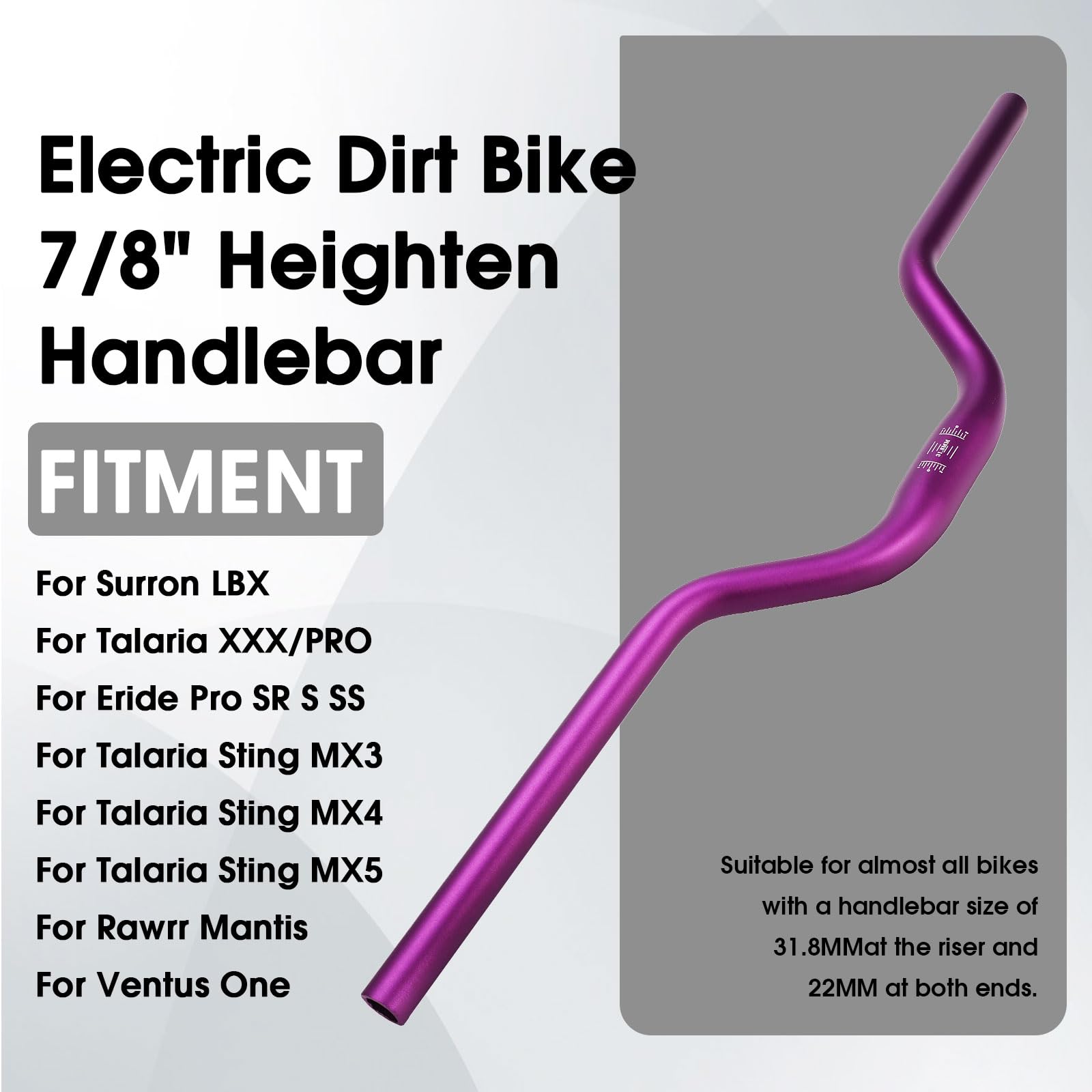 Motorcycle Heighten Handlebar 7/8" 22mm Handle Bar 4MM Thickness CNC for Surron Sur Ron LBX Talaria Sting MX3/R MX4 Talaria XXX E-Ride Pro SR S SS 2.0 3.0 Ventus One Rawrr Mantis Blue