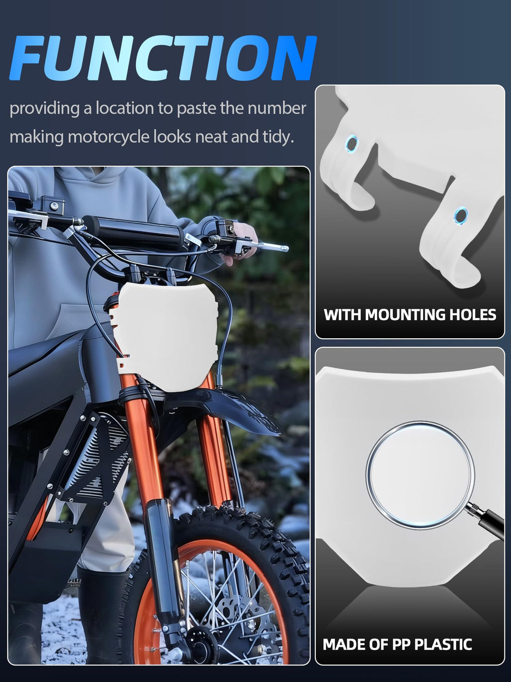 Universal Ebike Electric Dirt Bike Number Plate with Straps-Black | E Bike Front License for Yozma IN10/Surron Light Bee/Taparia Sting/Eride Pro,for Ridstar Q20/TST R002/Macfox