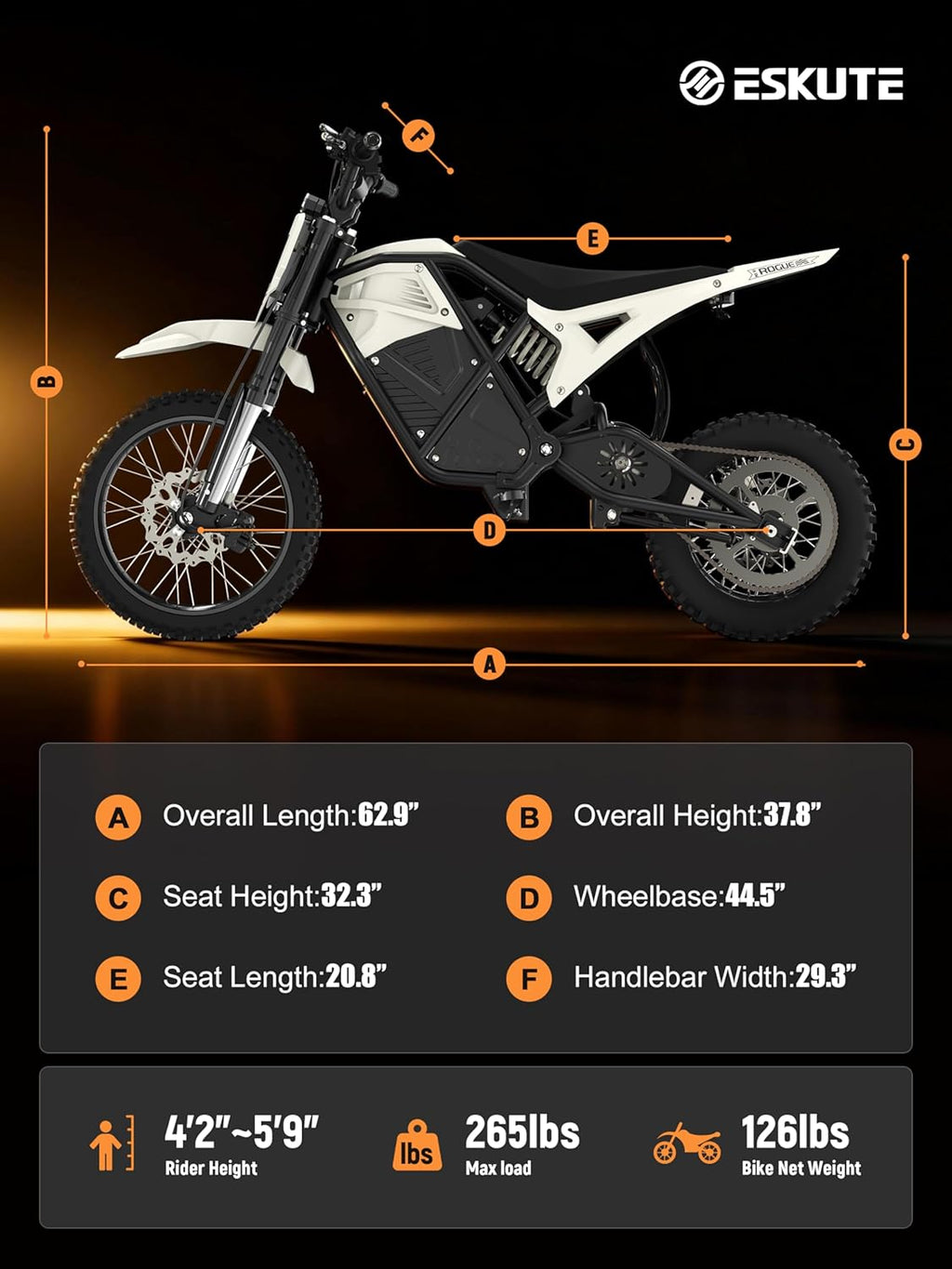 ESKUTE Electric Dirt Bike for Teens Adults, Mid-Drive Motor 3500W Peak, Electric Motorcycle 48V23Ah Battery, Hydraulic Disc Brake，53Mile,38mph, Hydraulic Nitrogen Dual Shock Absorbers,Black