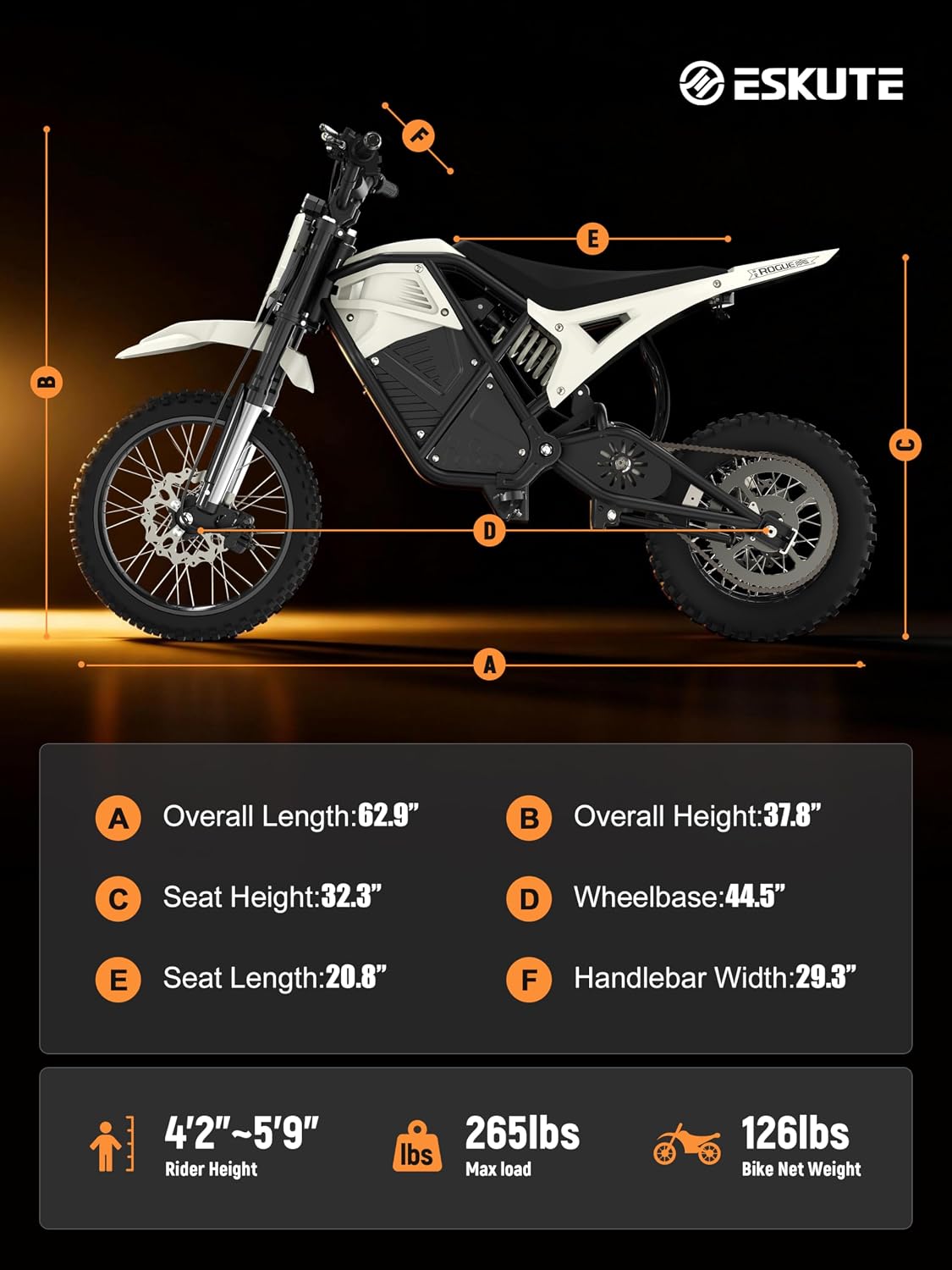 ESKUTE Electric Dirt Bike for Teens Adults, Mid-Drive Motor 3500W Peak, Electric Motorcycle 48V23Ah Battery, Hydraulic Disc Brake，53Mile,38mph, Hydraulic Nitrogen Dual Shock Absorbers,Black