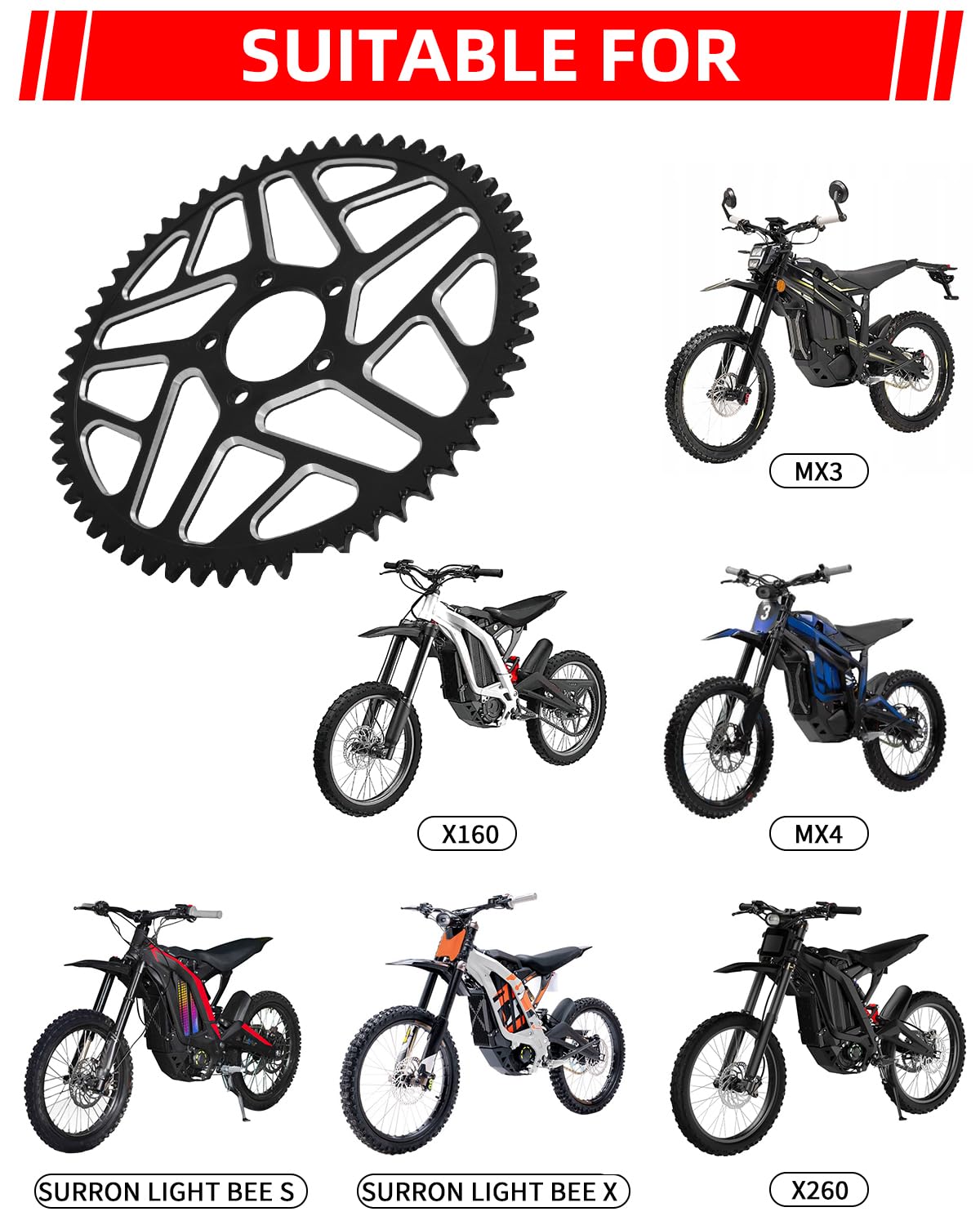 Sprocket for Surron,60T Chain Sprocket for Dirt Bike Sur Ron Light Bee S/Light Bee X/X160/X260/Talaria Sting MX3/Talaria Sting R MX4 - Red