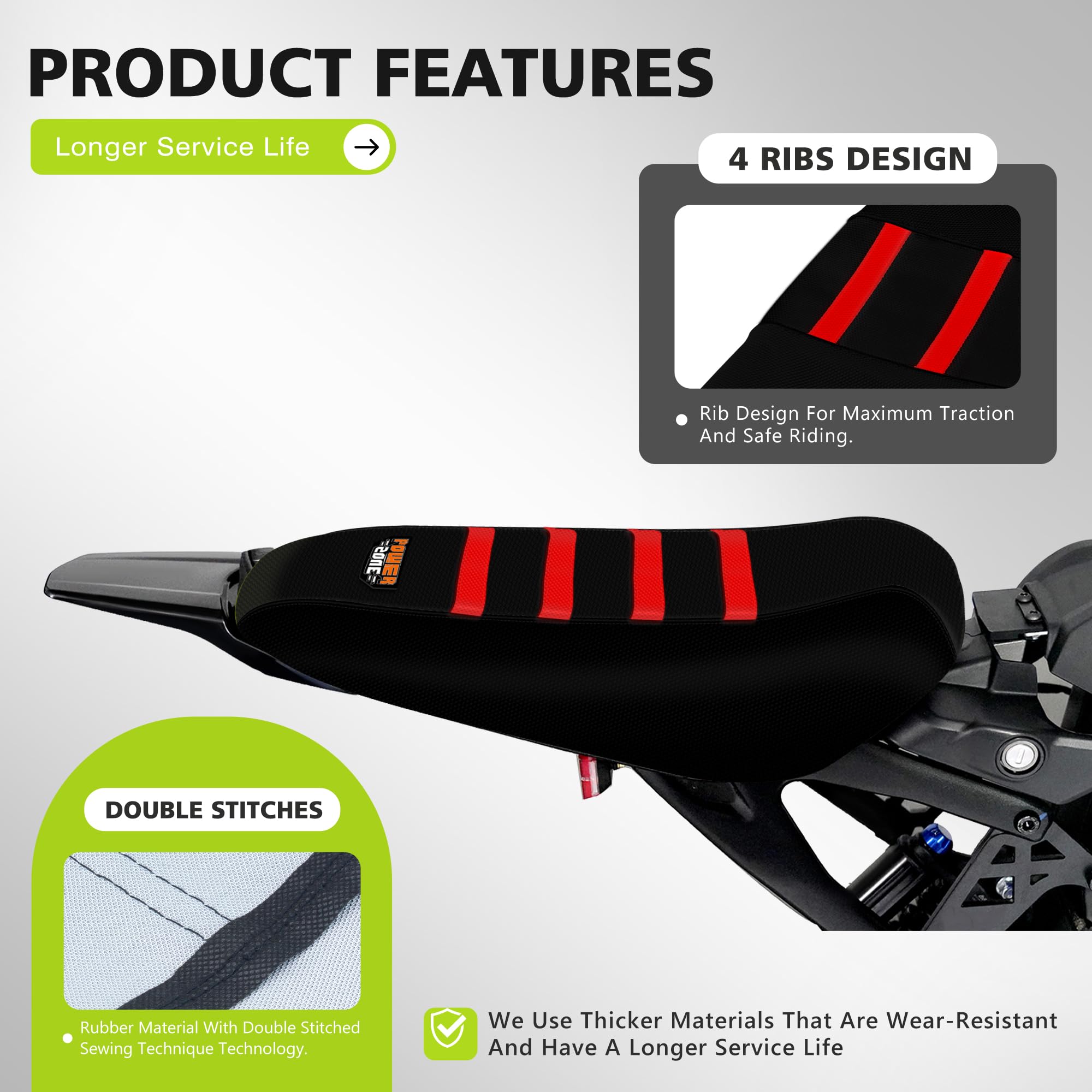 Gripper Dirt Bike Seat Cover for Sur Ron Light Bee X/S, Motorcycle Electric Bike Seat Covers (Black-White)