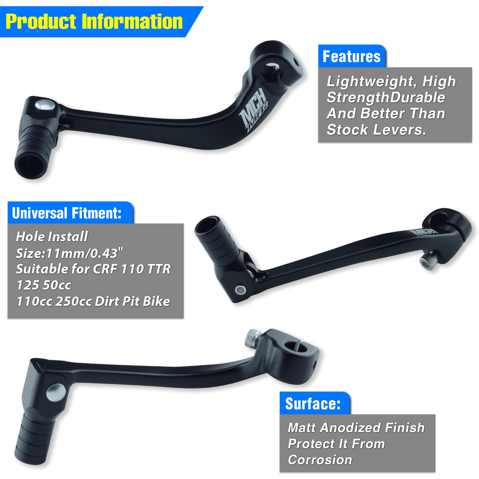 Folding Dirt Bike Shifter Lever - Alloy Aluminium Gear Lever Fit for CRF110 CRF110F 2013-2023 TTR110 08-09 TTR125 11-21 Black