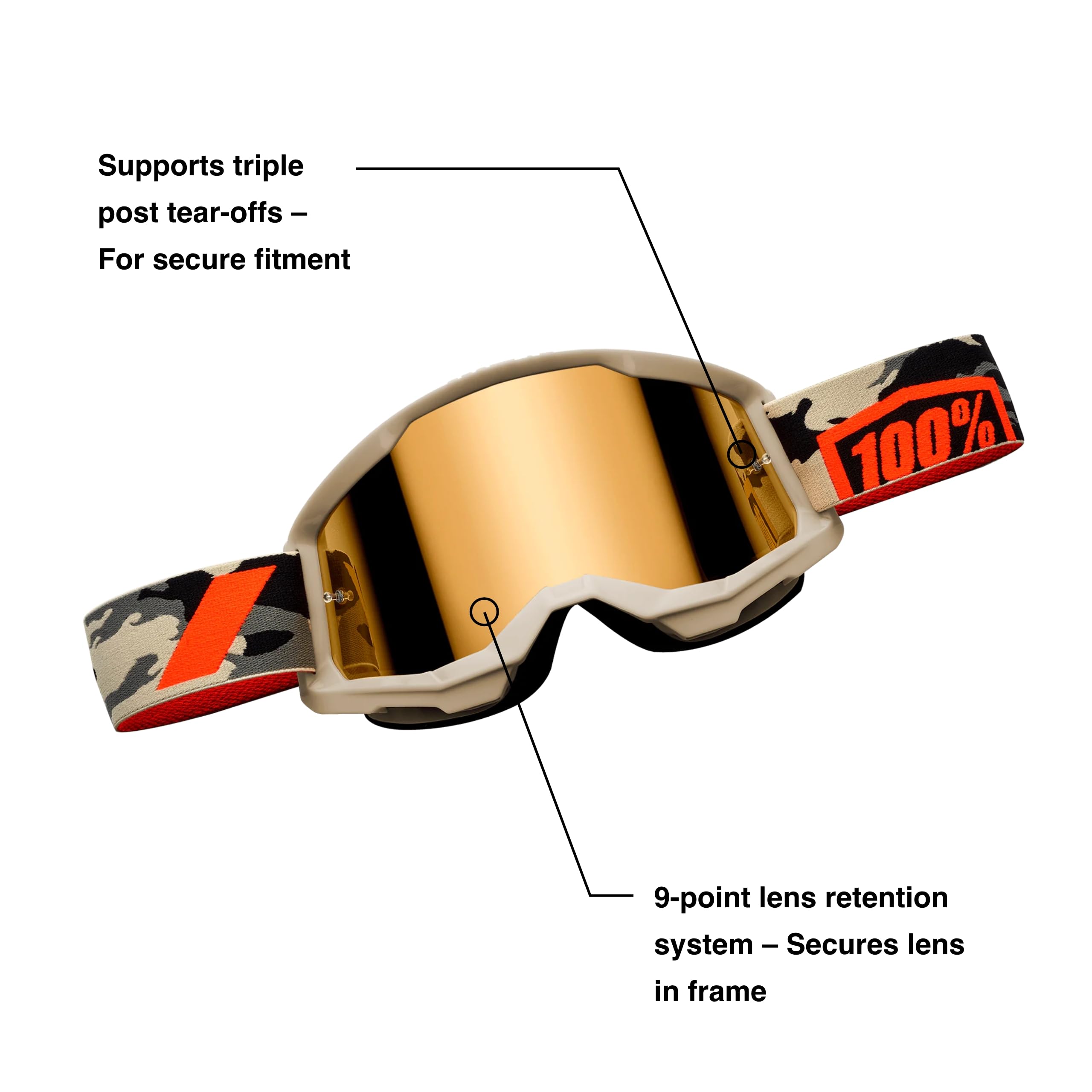 100% Strata 2 Sand Motocross & Mountain Bike Goggles - MX and MTB Racing Protective Eyewear
