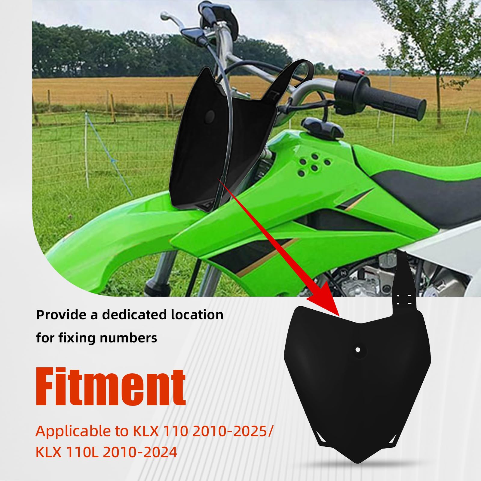Front Number Plate for KLX110,PP Plastic Dirt Bike Number Plate for KLX 110 2011-2024/KLX110L KLX 110L 2011-2024