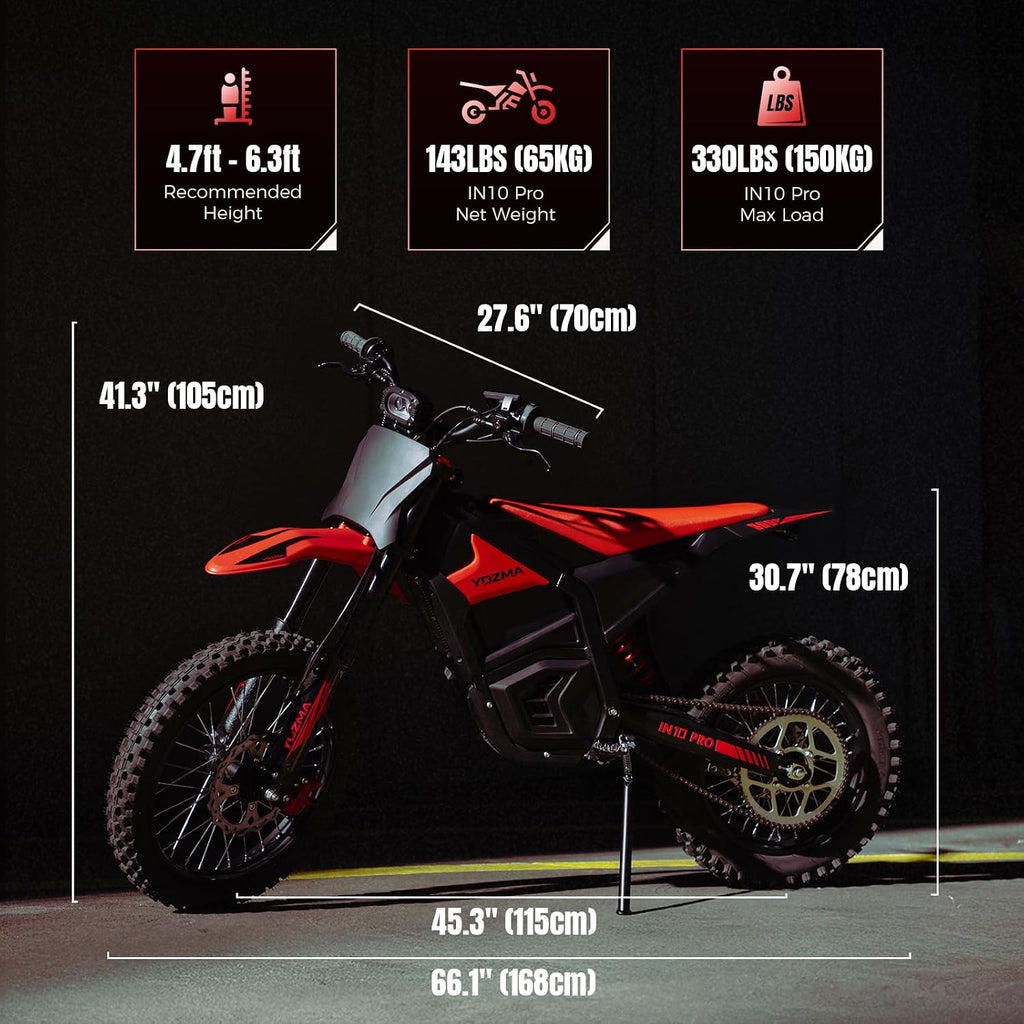 IN10 Pro Electric Dirt Bike, 5500 Peak Mid- Drive Motor, 80KMH Max Speed Ebike, 60V 27AH Bttery with 60 Miles Max Range, 17''/14'' Off-Road Tires, Hydraulic Brakes & Dual Shock Absorption