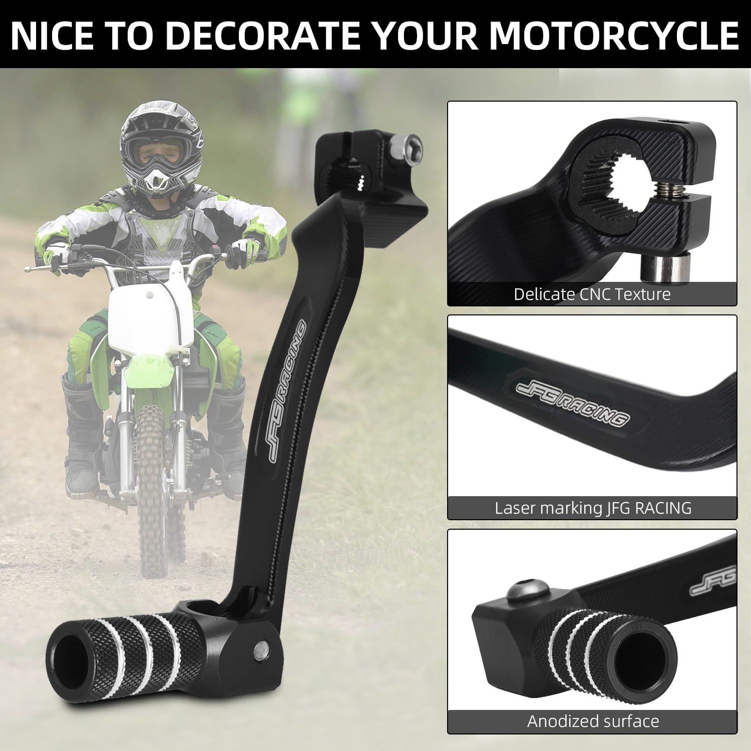 JFG RACING Motorcycle Gear Shifter Shift Lever Folding Tip CNC for CRF 110 CRF110F 2013-2023 TTR 110 08-09 11-21 Black