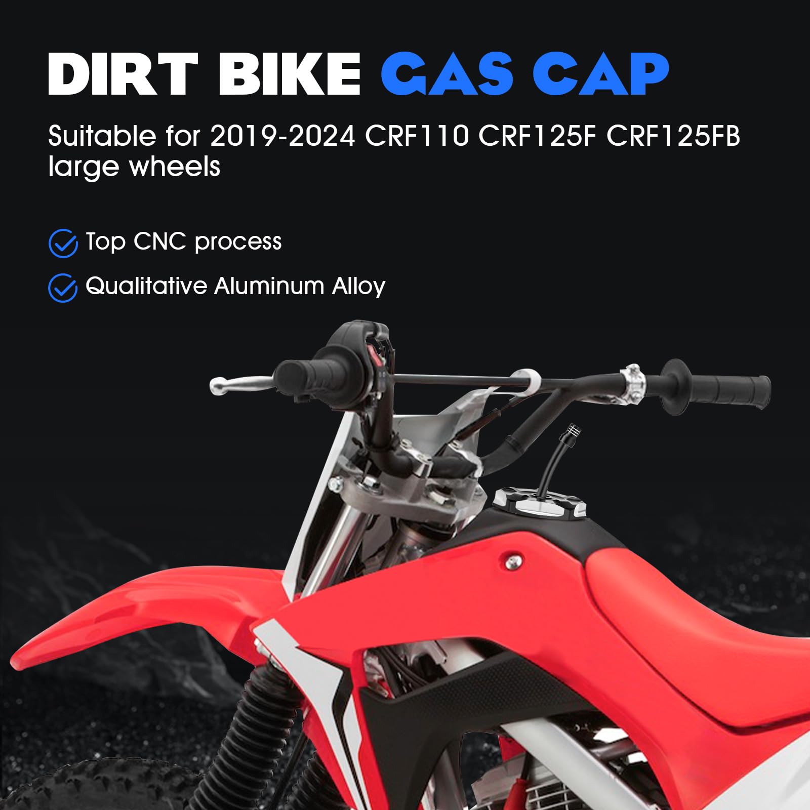 Dirt Bike Gas Fuel Tank Cap Cover with Vent Hose CNC for CRF 110 125F CRF110 CRF125F CRF125FB Big Wheel 2019-2024 Red