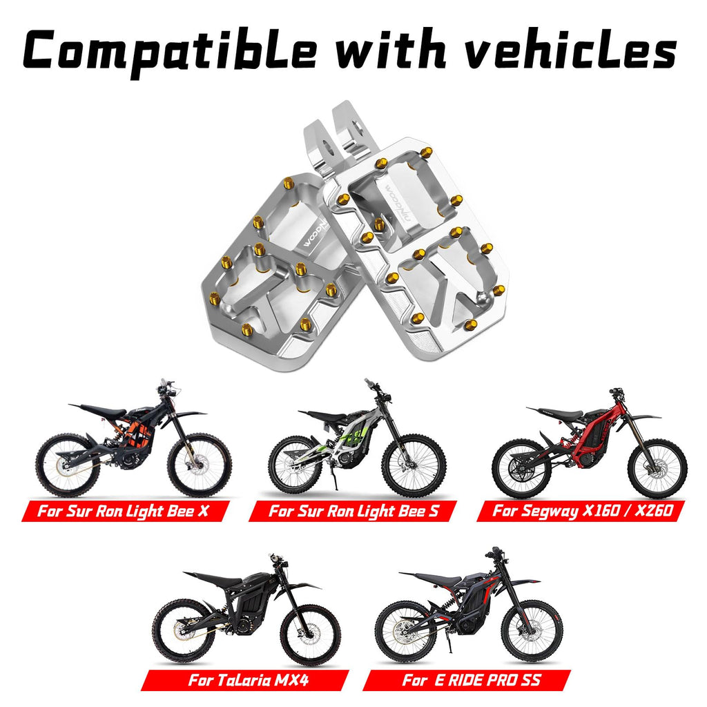 Dirt Bike Foot Pegs for Ebike Surron Light Bee X S, Color Prickly Peg,Motorcycle Aluminum Alloy Pedal for Segway X160 X260/Talaria X3 X4/E Ride PRO SS,Black Body with Dazzling Spikes