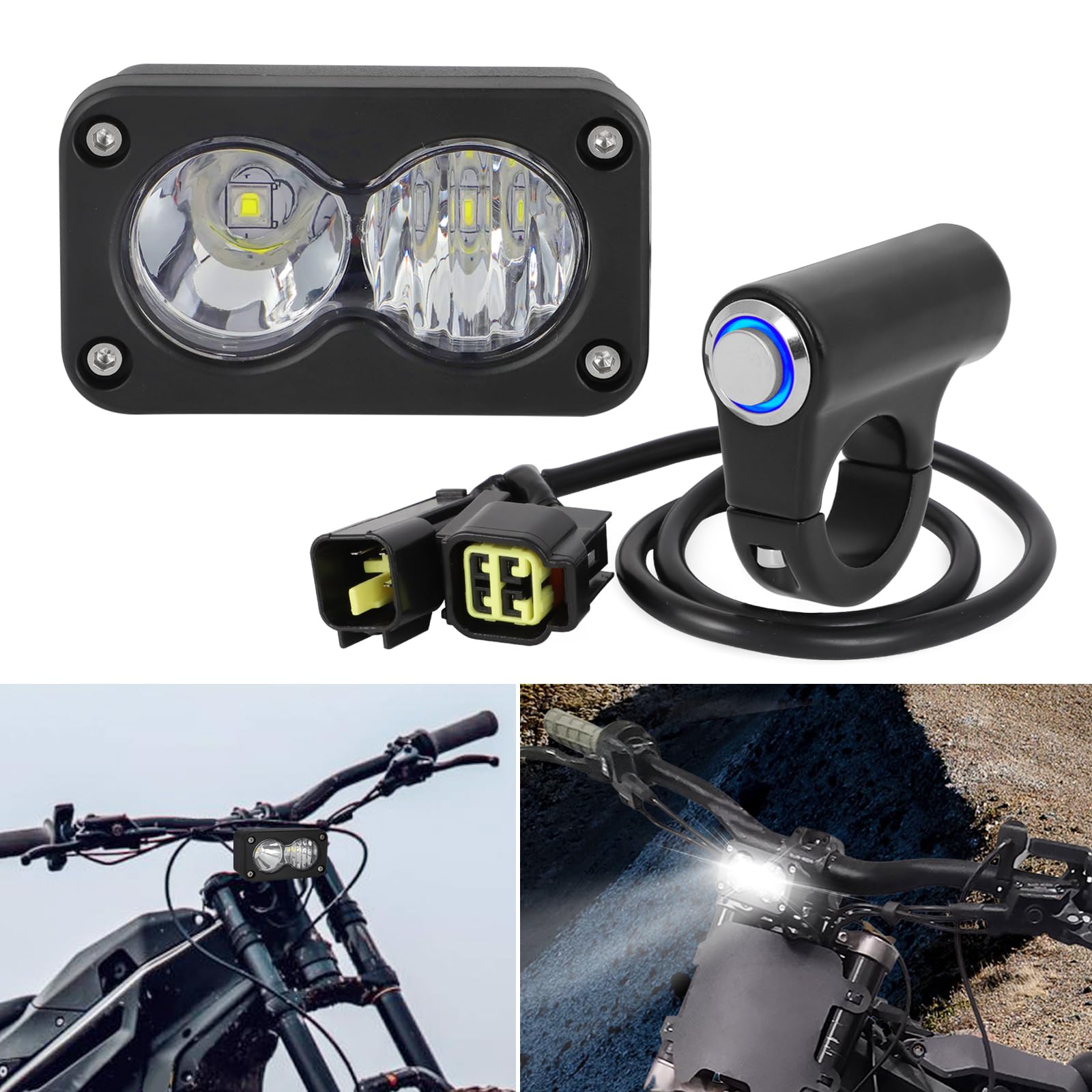 motoparty Dirtbike Headlight Kit for Sur-Ron Segway X260 Talaria Sting R MX4 PC Lens Motorcycle Light Bar Led Headlamp with Blue Light Switch