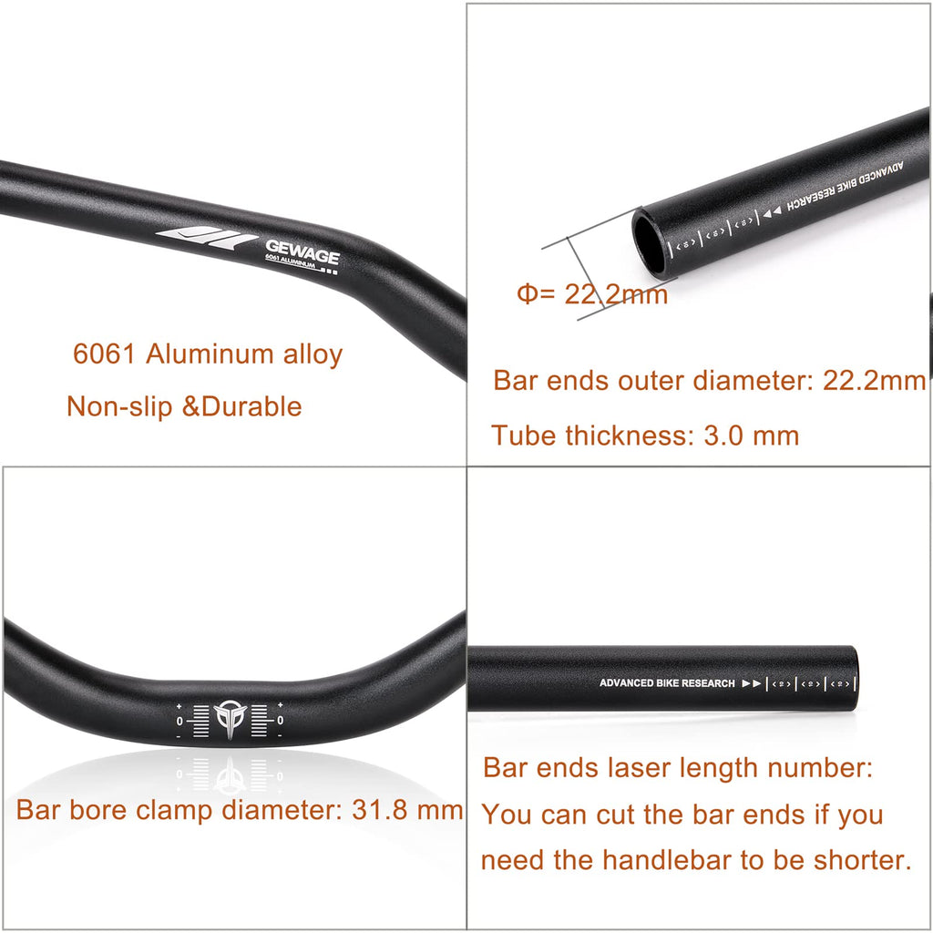31.8 Bike Handlebar - 25mm, 55mm, 70mm, 90mm,120mm Riser Handlebar - 780mm Aluminium Alloy Mountain Bike Bicycle Handlebars (31.8-120mm Rise)
