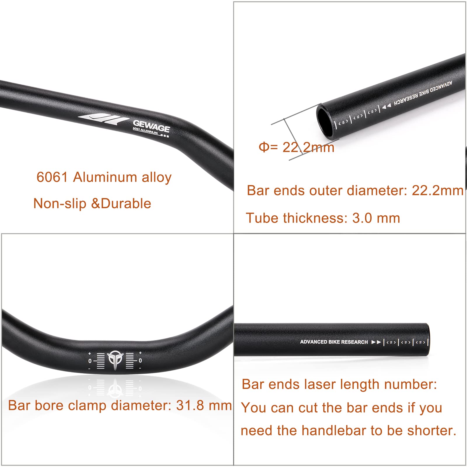 31.8 Bike Handlebar - 25mm, 55mm, 70mm, 90mm,120mm Riser Handlebar - 780mm Aluminium Alloy Mountain Bike Bicycle Handlebars (31.8-120mm Rise)