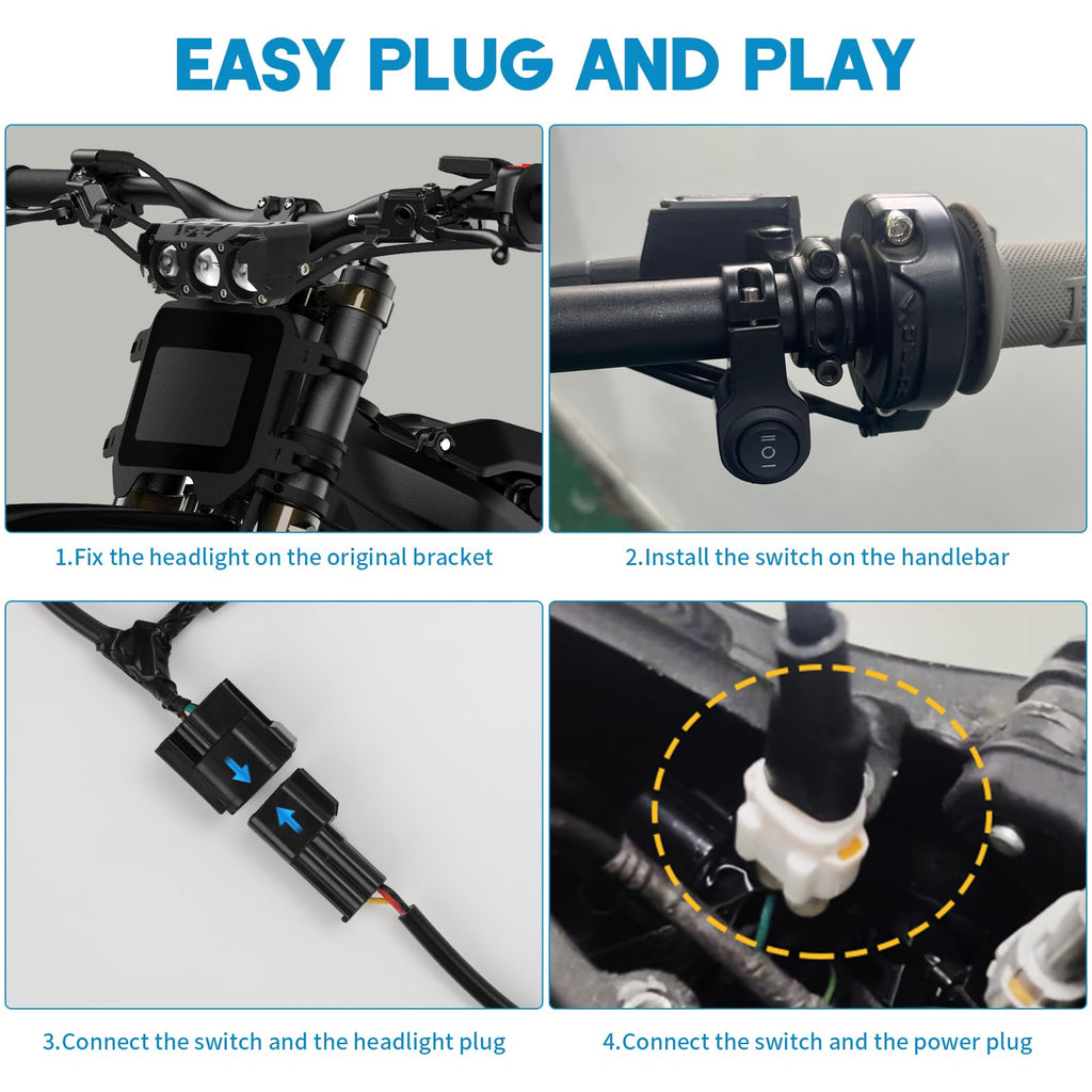 Headlight Kill Switch kits for Talaria Sting R MX4 Plug and Play Help Save Battery with Blue led Halo and Plugs Headlight On/Off Switch