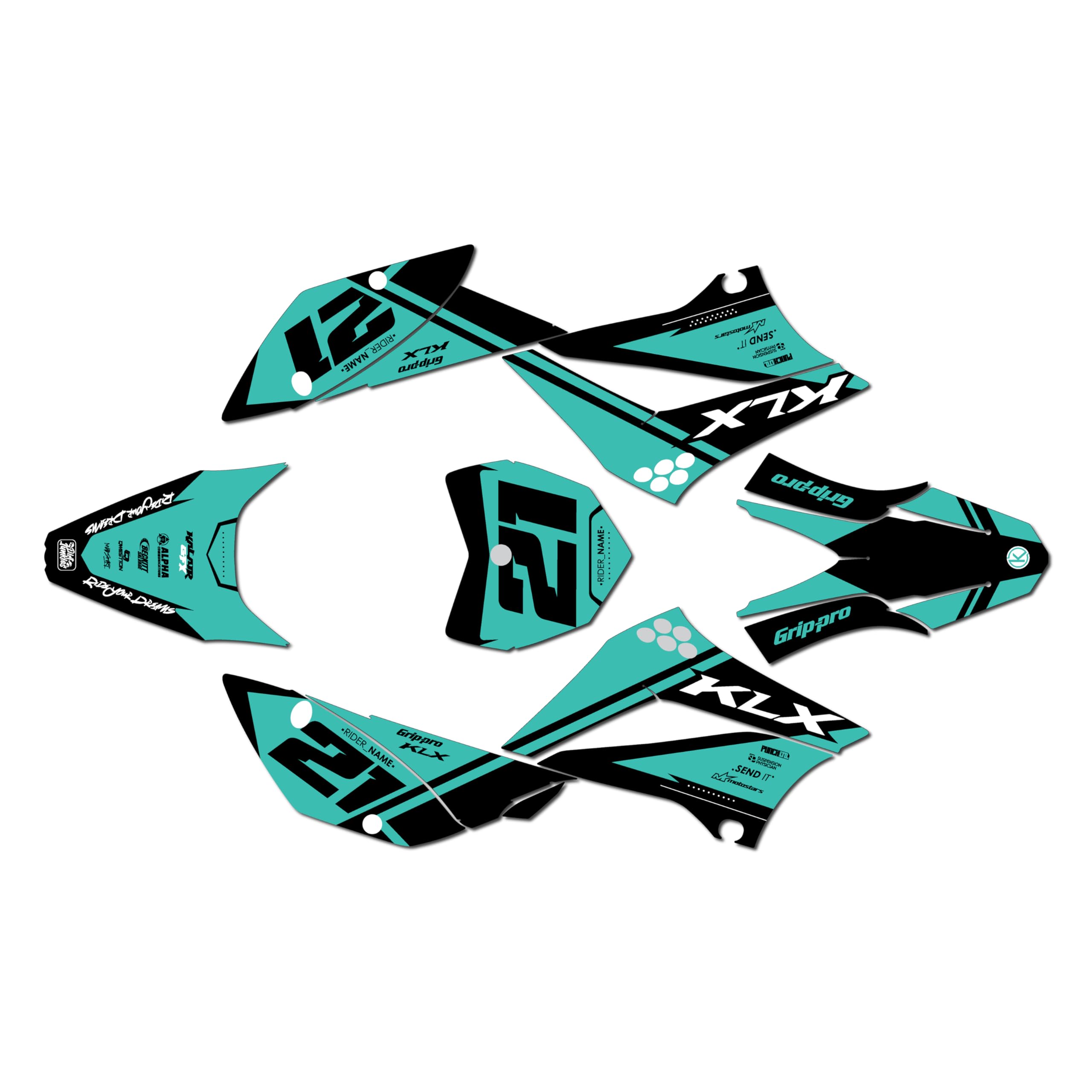 Graphics Kit for Kawasaki KLX110, KLX110R/RL (2010-2024) Enigma Series Green Holographic 16 Mil - Dirt bike Custom Racing Graphics Decals Stickers Kit, no-plastics