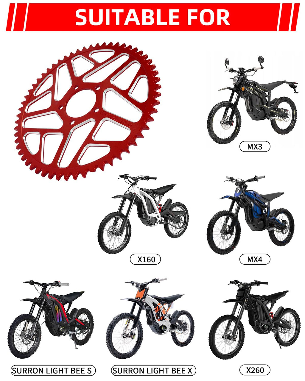 Sprocket for Surron,60T Chain Sprocket for Dirt Bike Sur Ron Light Bee S/Light Bee X/X160/X260/Talaria Sting MX3/Talaria Sting R MX4 - Red