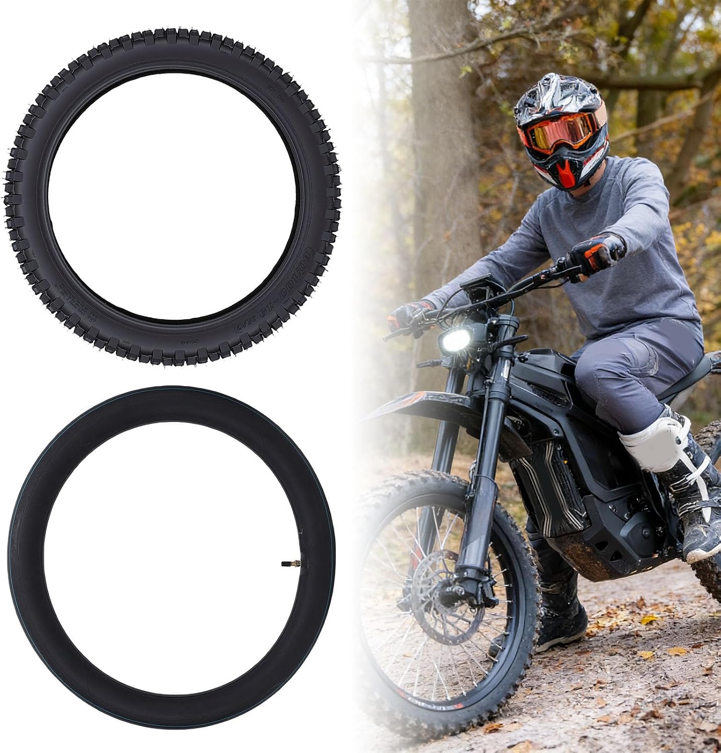 Tbest 80/100-19 Dirt Bike Tire with 3.00-19 Inner Tube, Off Road Motorcycle Tire, Enhanced Traction and Grip, Improved Riding Comfort, Snow, Mud, Sand, Compatible with Surron,