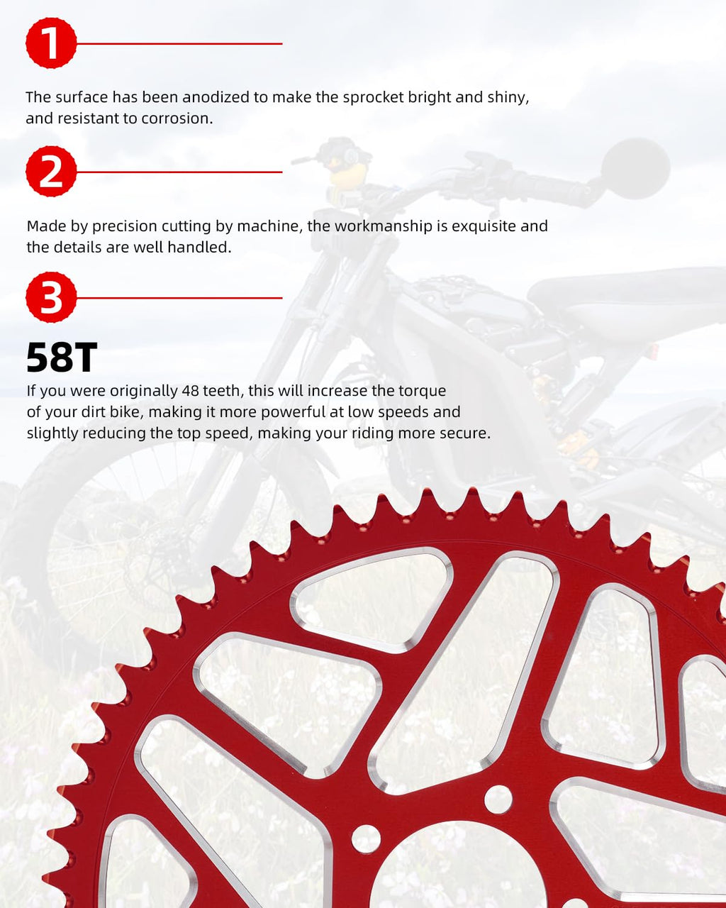 Sprocket for Surron,60T Chain Sprocket for Dirt Bike Sur Ron Light Bee S/Light Bee X/X160/X260/Talaria Sting MX3/Talaria Sting R MX4 - Red