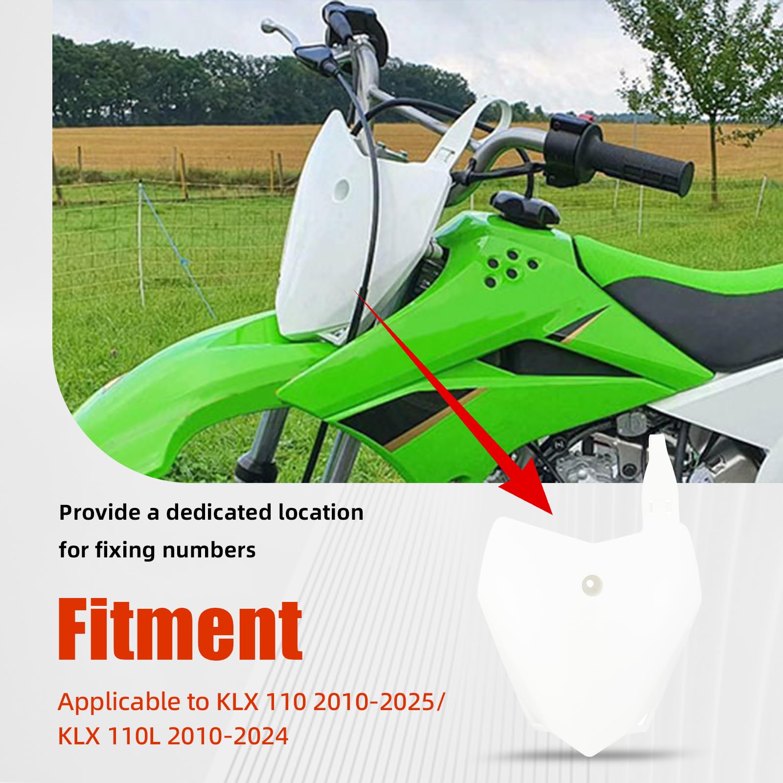 Front Number Plate for KLX110,PP Plastic Dirt Bike Number Plate for KLX 110 2011-2024/KLX110L KLX 110L 2011-2024