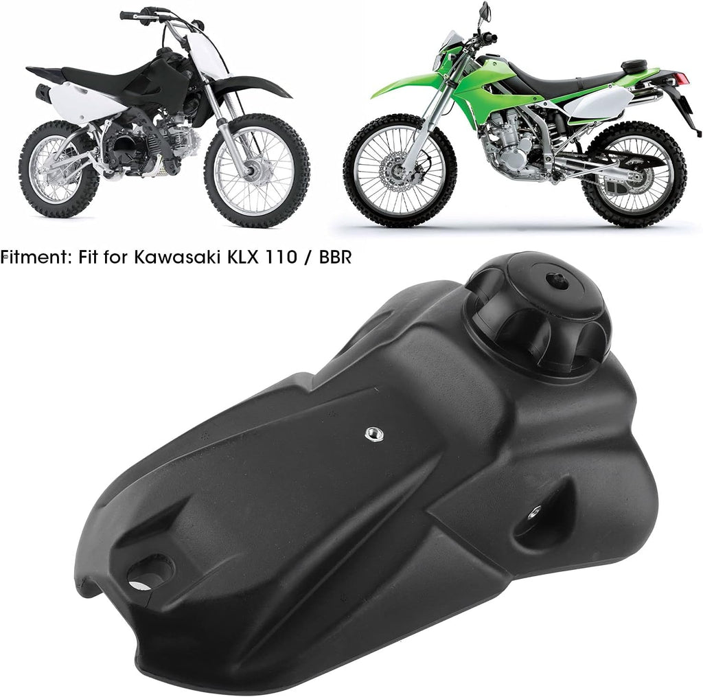 Fuel Tank, Hard Plastic Motorcycle Gas Tank with Cap, Off-Road Petrol Tank Fuel Cell Replacement for Dirt Bike Repair Compatible with Kawasaki KLX 110 and BBR Pit Bike Models