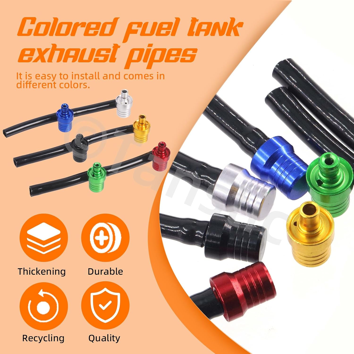 Tanstic 6Pcs Universal Tank Gas Fuel Cap Valve Vent Breather Hose Tube, Aluminum, Plastic, Multicolor, 12x70mm, 6pcs, Compatible with 50cc-125cc Motorcycle, XR, CRF, RM, KX, SSR, Dirt, Pit Bike, ATV