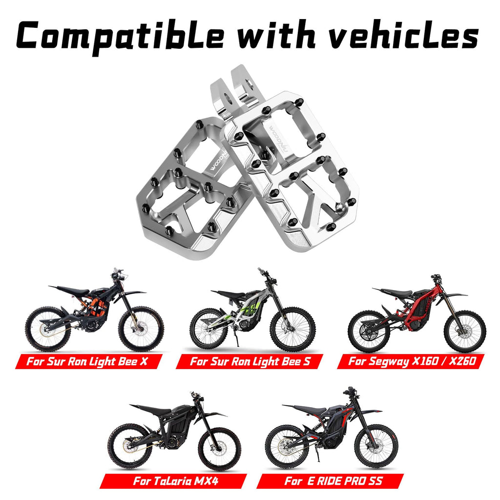 Dirt Bike Foot Pegs for Ebike Surron Light Bee X S, Color Prickly Peg,Motorcycle Aluminum Alloy Pedal for Segway X160 X260/Talaria X3 X4/E Ride PRO SS,Black Body with Dazzling Spikes