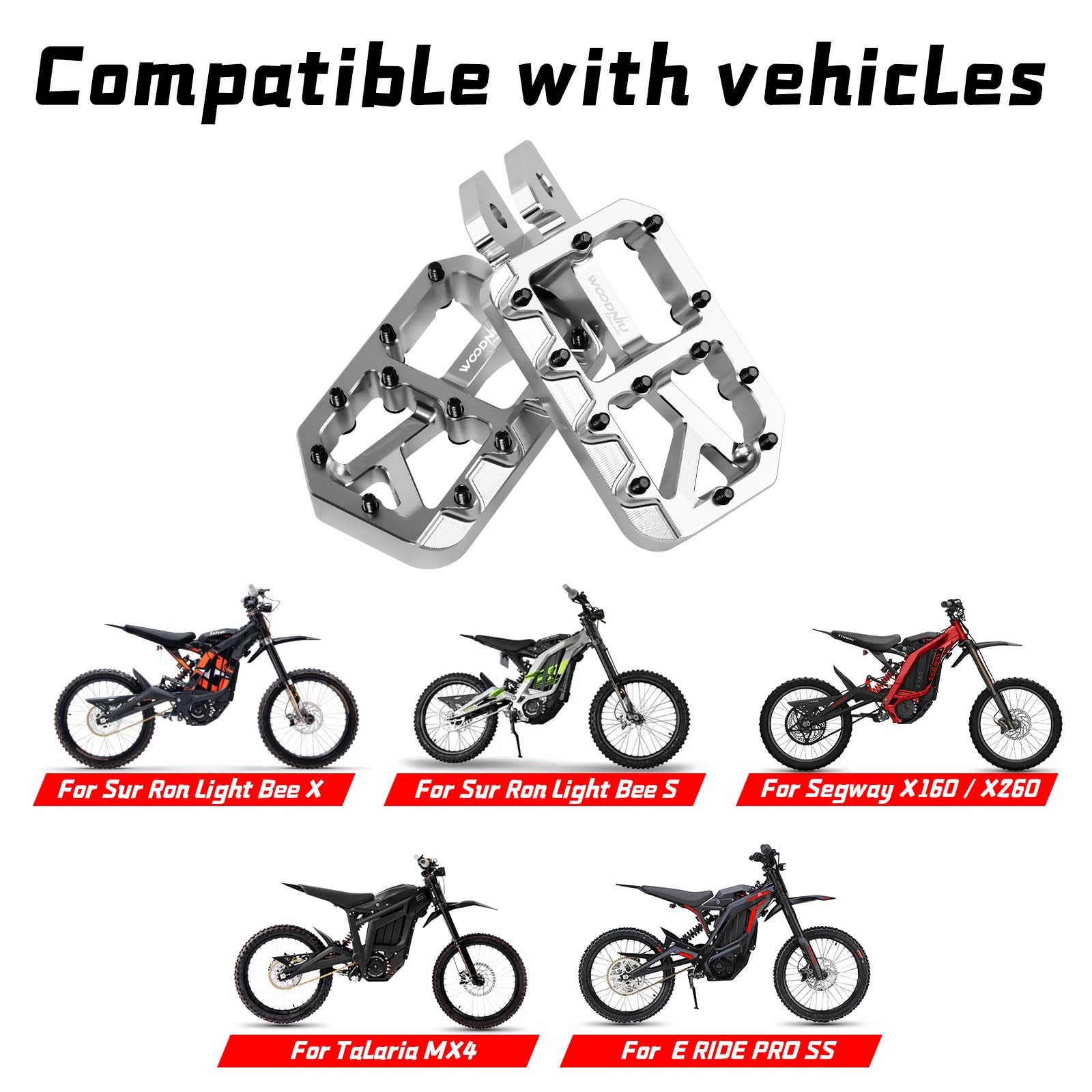 Dirt Bike Foot Pegs for Ebike Surron Light Bee X S, Color Prickly Peg,Motorcycle Aluminum Alloy Pedal for Segway X160 X260/Talaria X3 X4/E Ride PRO SS,Black Body with Dazzling Spikes