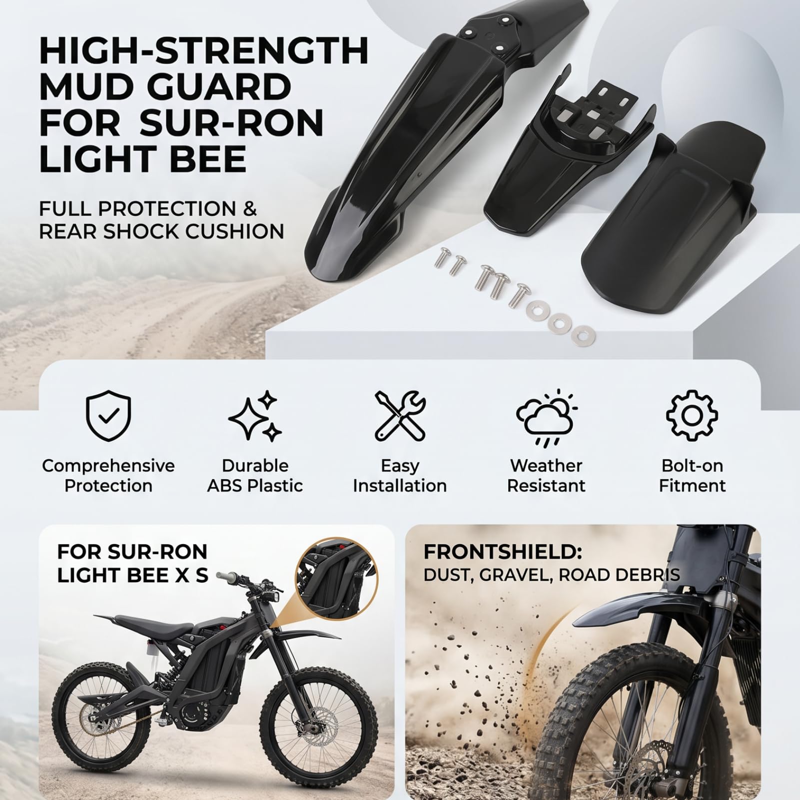 High Strength Black Front and Rear Mud Guard Shock Mudguard Cushion Flaps for SURRON Light Bee X S