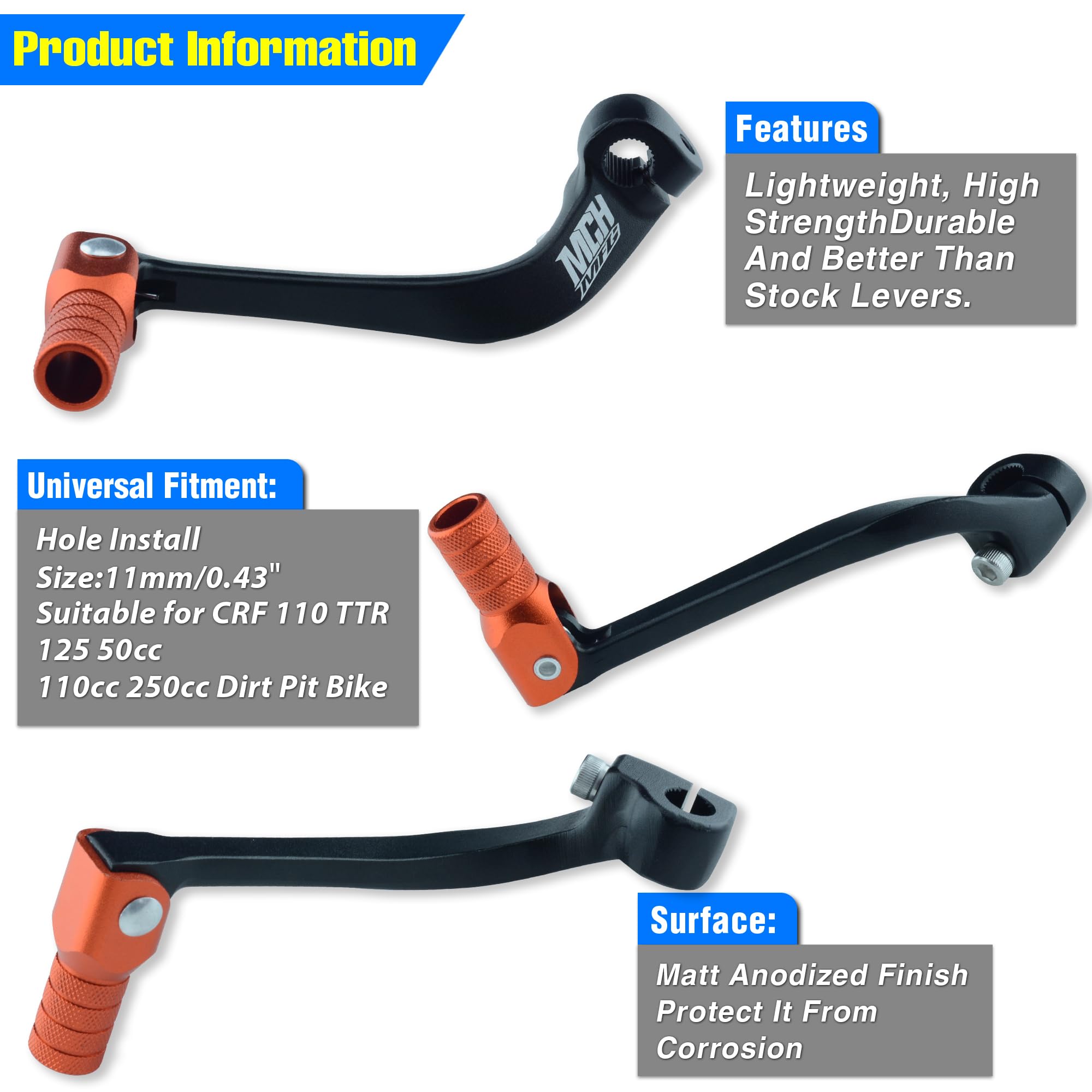 Folding Dirt Bike Shifter Lever - Alloy Aluminium Gear Lever Fit for CRF110 CRF110F 2013-2023 TTR110 08-09 TTR125 11-21 Black