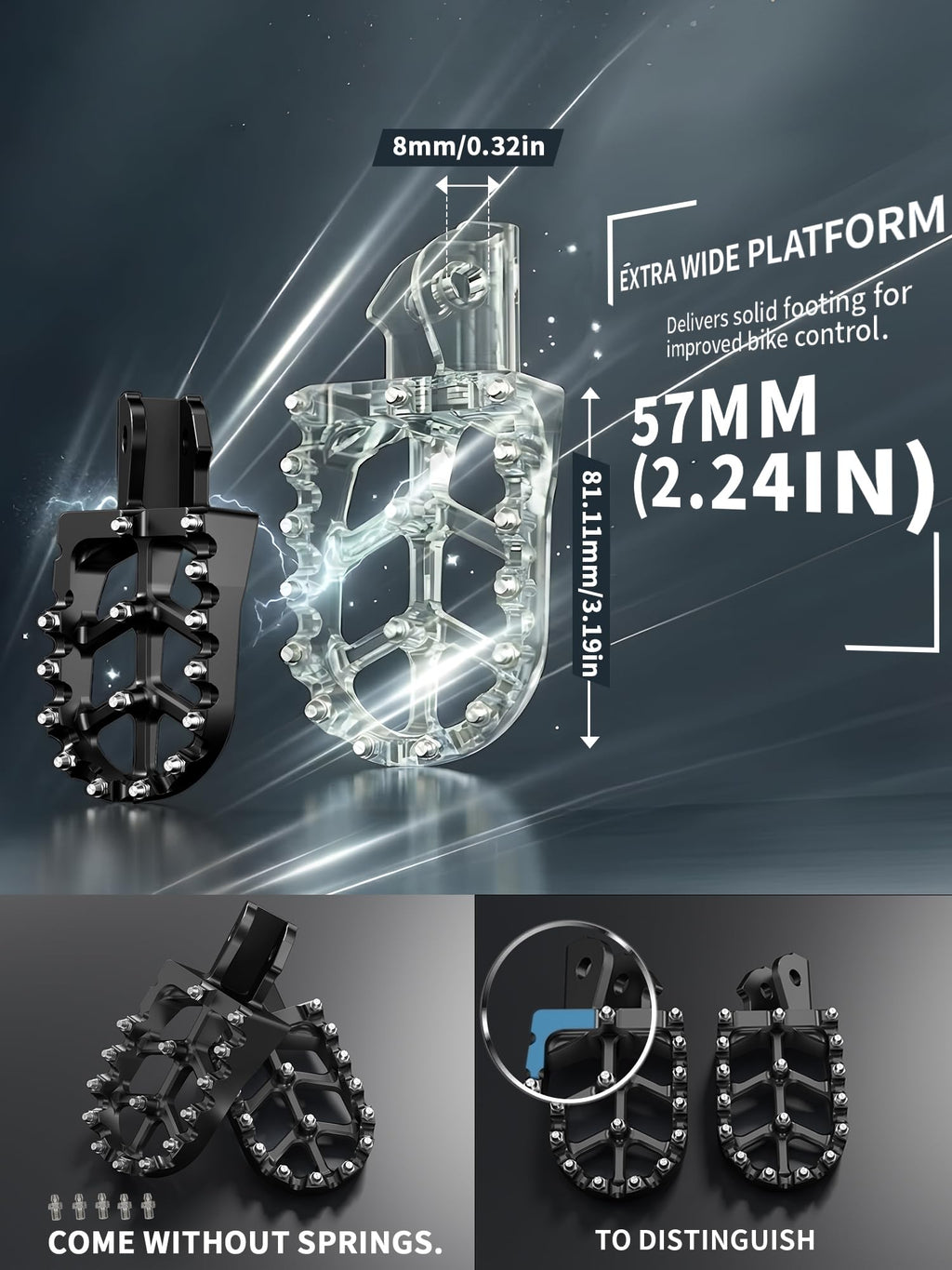 JFG RACING Dirt Bike Foot Pegs,7075 Aluminum CNC Pedals Rests for Surron Light Bee X and S/E Ride Pro SS/CRF150F CRF230F 03-19/CRF250F 19-24/XR150L 15-24/KDX200 83-94-Red
