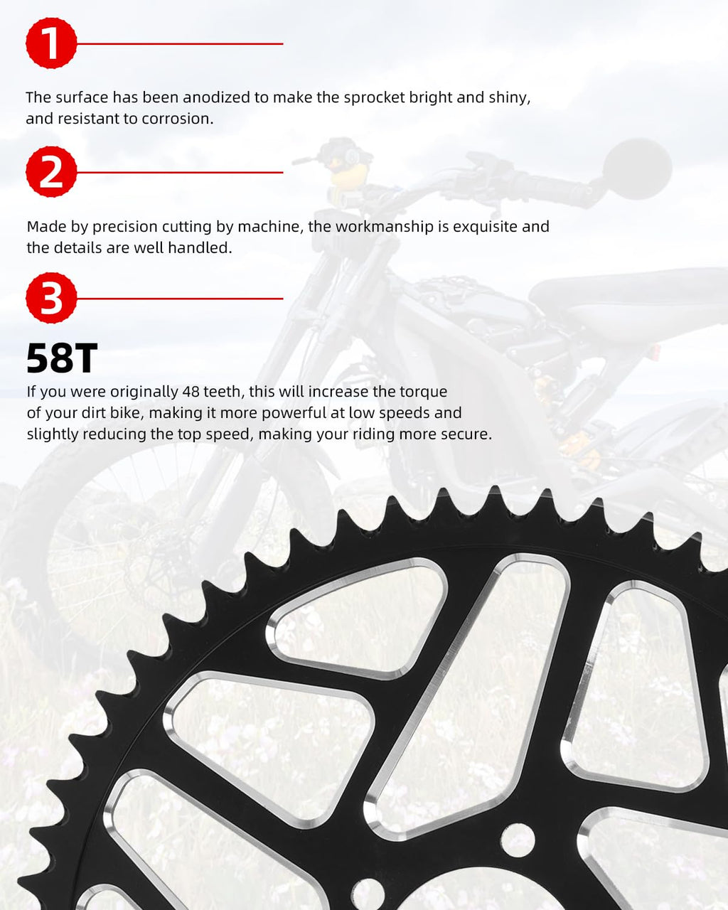 Sprocket for Surron,60T Chain Sprocket for Dirt Bike Sur Ron Light Bee S/Light Bee X/X160/X260/Talaria Sting MX3/Talaria Sting R MX4 - Red