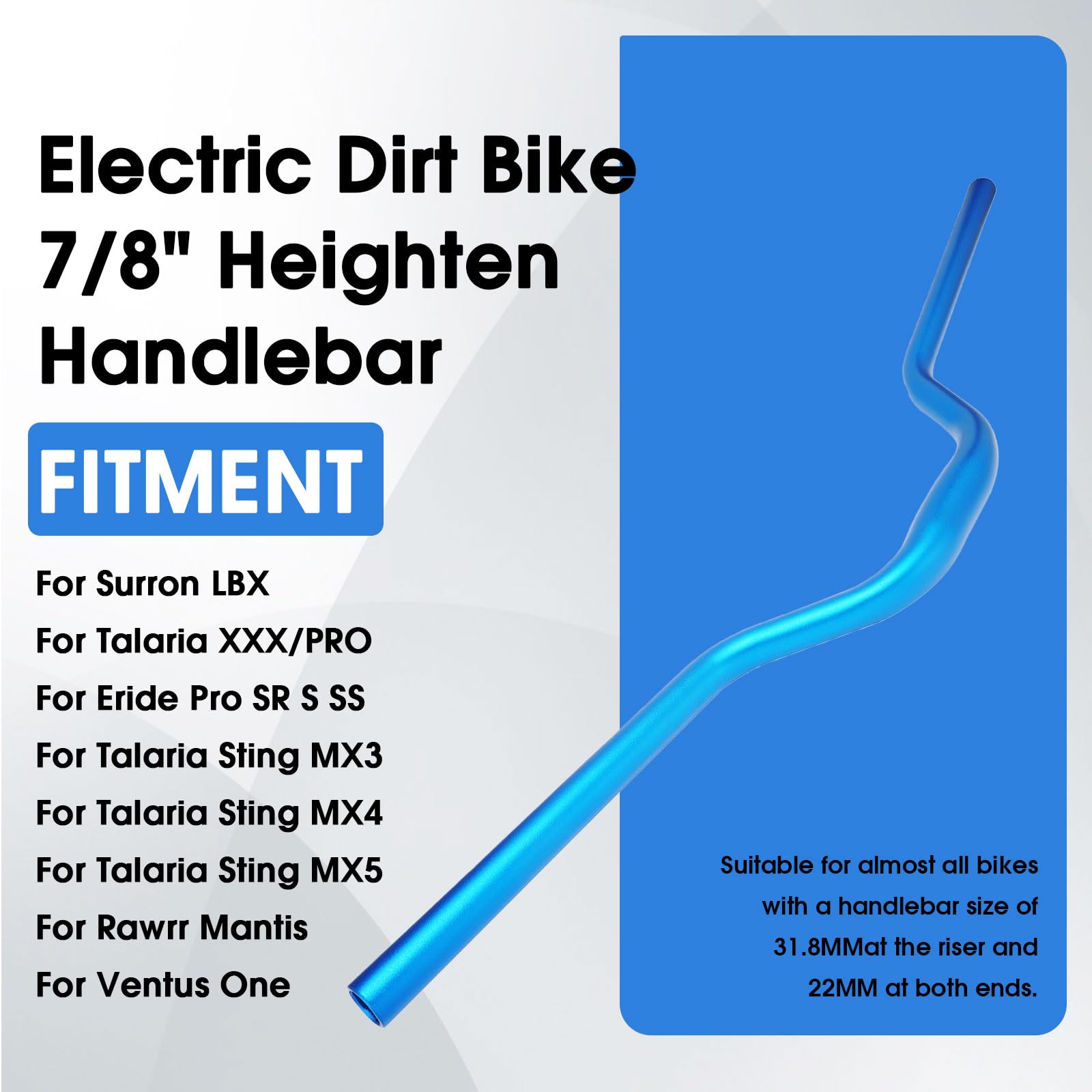 Motorcycle Heighten Handlebar 7/8" 22mm Handle Bar 4MM Thickness CNC for Surron Sur Ron LBX Talaria Sting MX3/R MX4 Talaria XXX X260 X160 E-Ride Pro 79 Bike Rawrr Mantis Purple