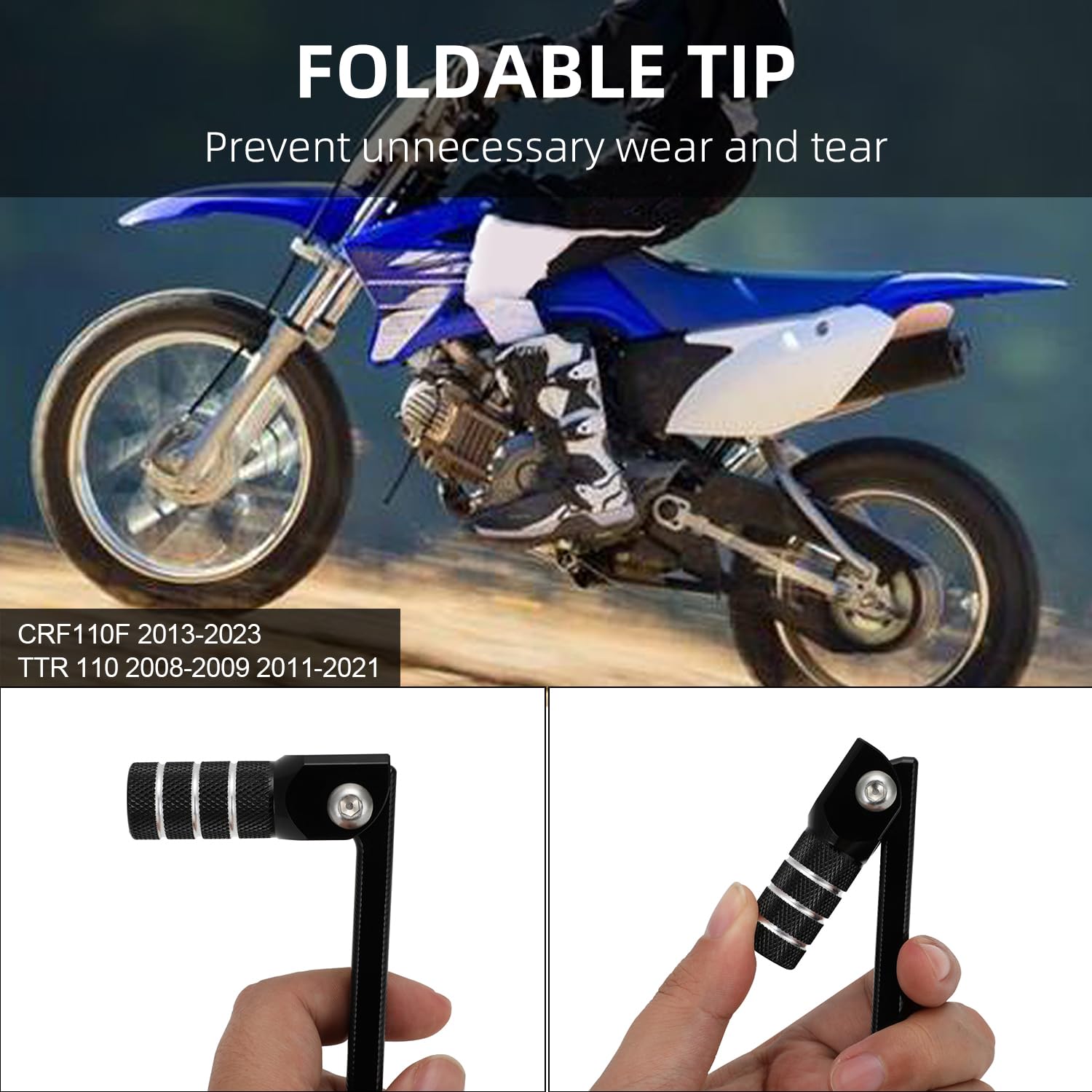 JFG RACING Motorcycle Gear Shifter Shift Lever Folding Tip CNC for CRF 110 CRF110F 2013-2023 TTR 110 08-09 11-21 Black