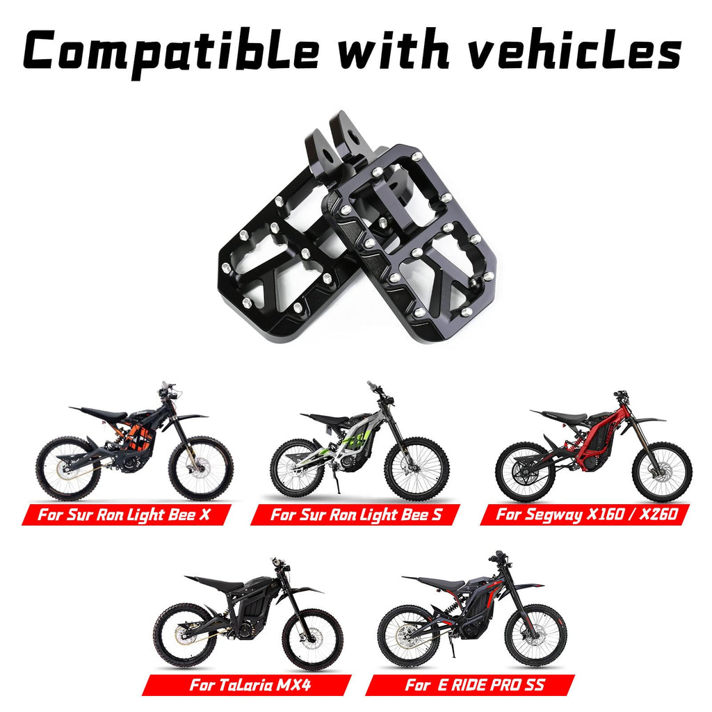 Dirt Bike Foot Pegs for Ebike Surron Light Bee X S, Color Prickly Peg,Motorcycle Aluminum Alloy Pedal for Segway X160 X260/Talaria X3 X4/E Ride PRO SS,Black Body with Dazzling Spikes