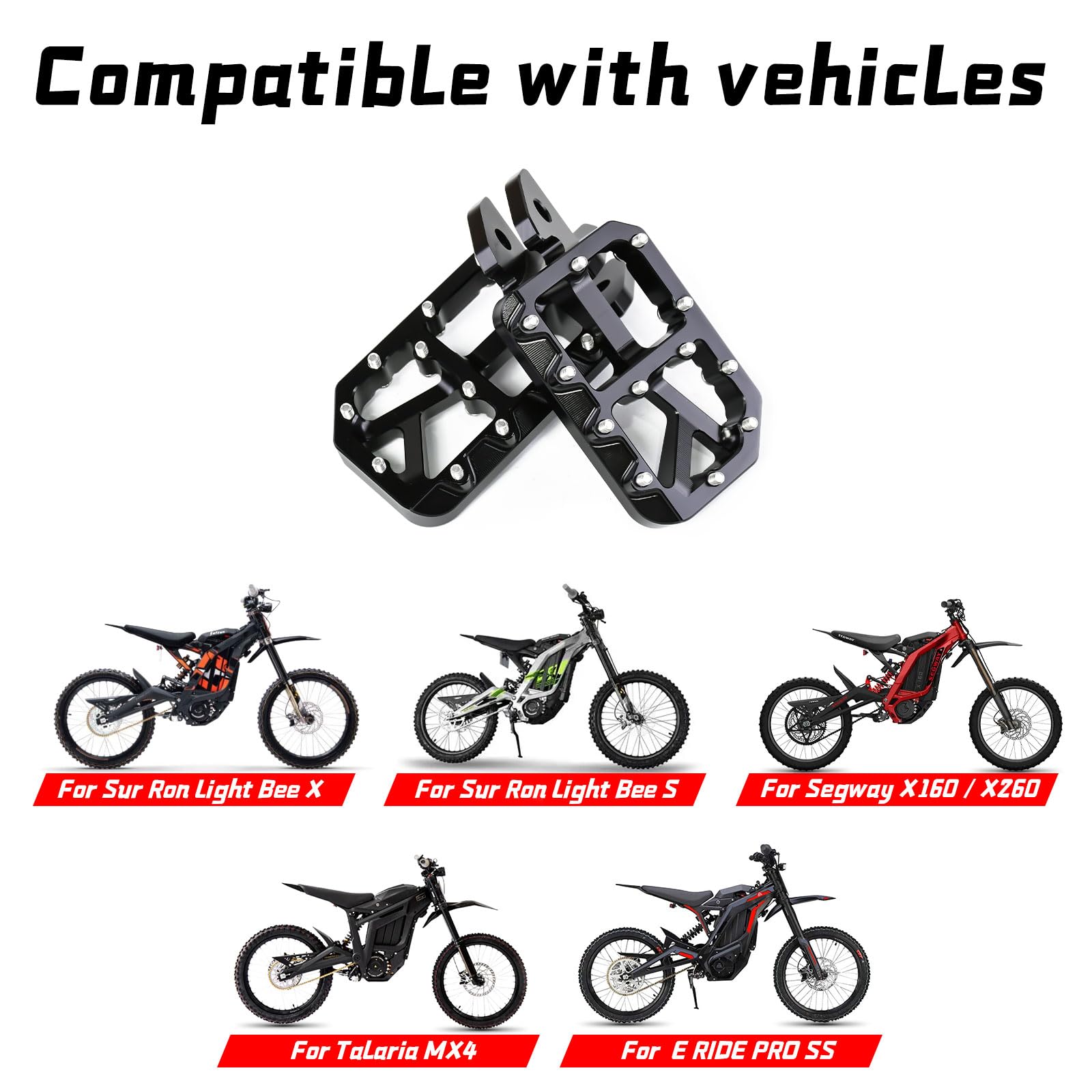 Dirt Bike Foot Pegs for Ebike Surron Light Bee X S, Color Prickly Peg,Motorcycle Aluminum Alloy Pedal for Segway X160 X260/Talaria X3 X4/E Ride PRO SS,Black Body with Dazzling Spikes