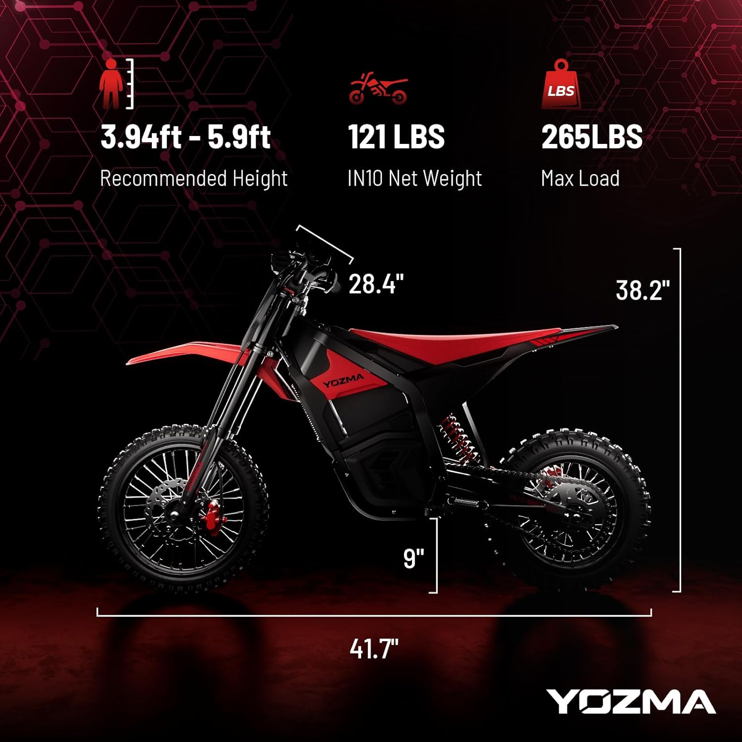 Yozma IN10 Electric Dirt Bike, 2600W 64.4km/h Electric Motorcycle with 48V/23AH Battery Ebike, Full Hydraulic Brakes and Suspensions Mountain Off-Road E Dirt Bike