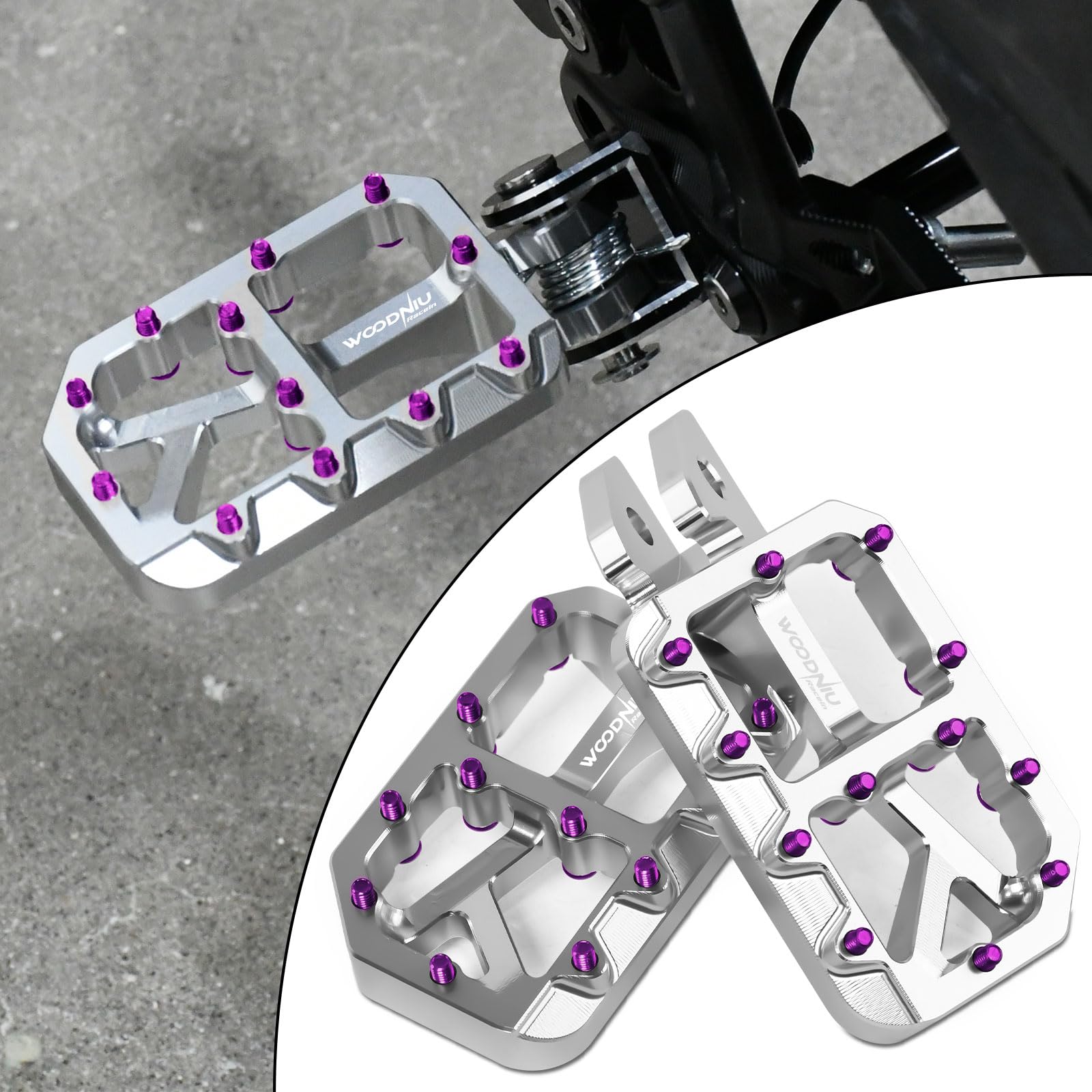 Dirt Bike Foot Pegs for Ebike Surron Light Bee X S, Color Prickly Peg,Motorcycle Aluminum Alloy Pedal for Segway X160 X260/Talaria X3 X4/E Ride PRO SS,Black Body with Dazzling Spikes