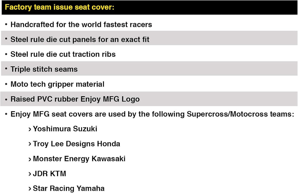Enjoy Mfg Seat Cover - Compatible with Yamaha TTR 110 - All Black/White Ribs